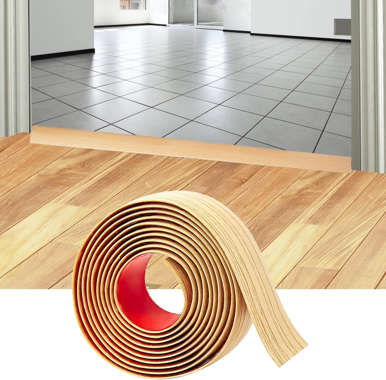 Floor Transition Strip Self Adhesive Vinyl Floor Transition Strip, Floor Flat Divider Strip for Joining Floor Gaps,Carpet Threshold Transition Wood Grain Design (2InWide,6.56Ft, Yellow, 1)