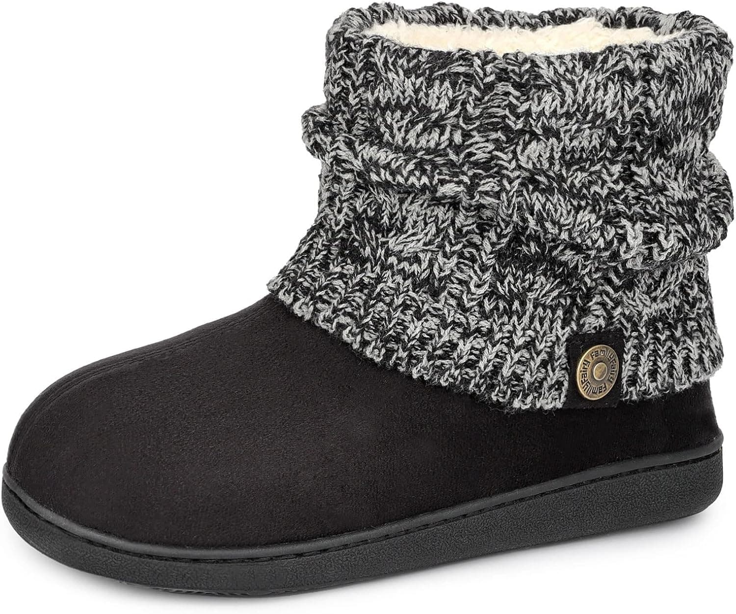 FamilyFairy Women's Woolen Yarn Knit Bootie Slippers Comfy Warm Plush Fleece Memory Foam House Shoes for Indoor Outdoor
