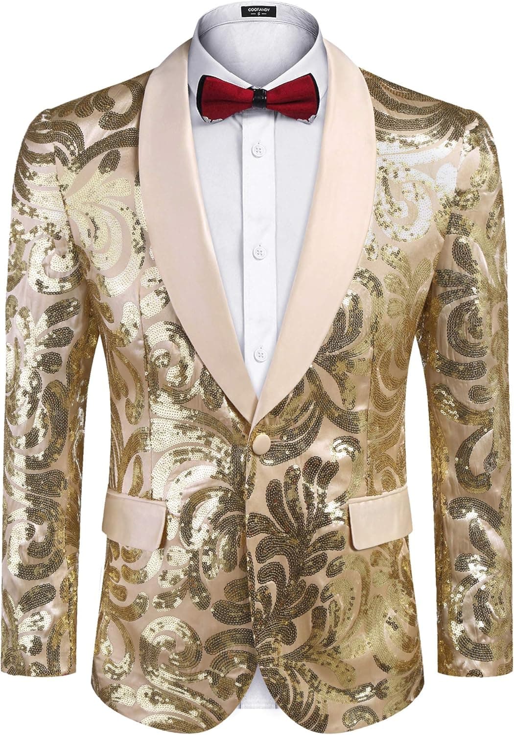 COOFANDY Men's Shiny Sequins Blazer Floral Suit Jacket Stylish Tuxedo for Party,Wedding,Banquet,Prom
