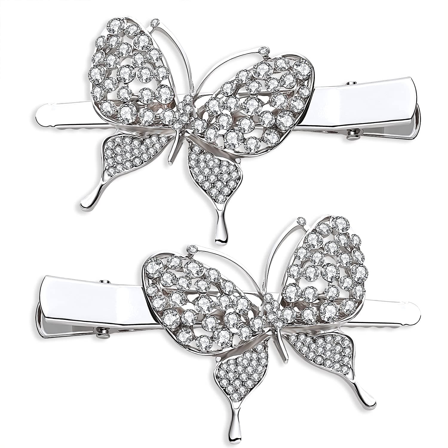Large Metal Alligator Hair Clips, Rhinestone Butterfly Hair Clip for Women Girls Elegant Duckbill Hair Barrettes Pins Hair Accessory Wedding Party Gifts
