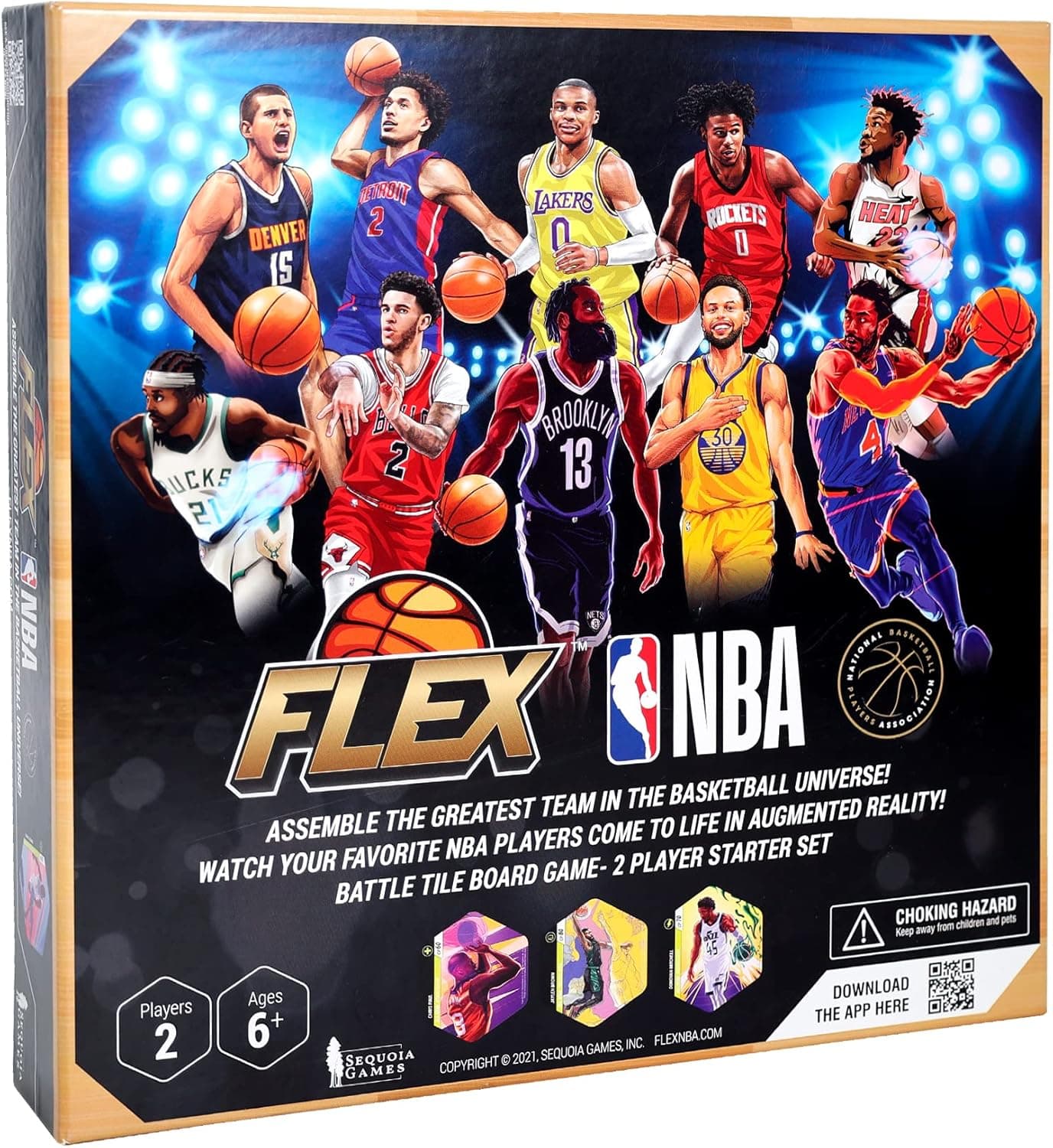 FLEX NBA TCG Game | Deluxe Series 2 Starter Set | Two-Player Board Game with Collectible Player Tiles Featuring Real NBA Basketball Stars Like Steph Curry & Lebron James | for Ages 6 Years +