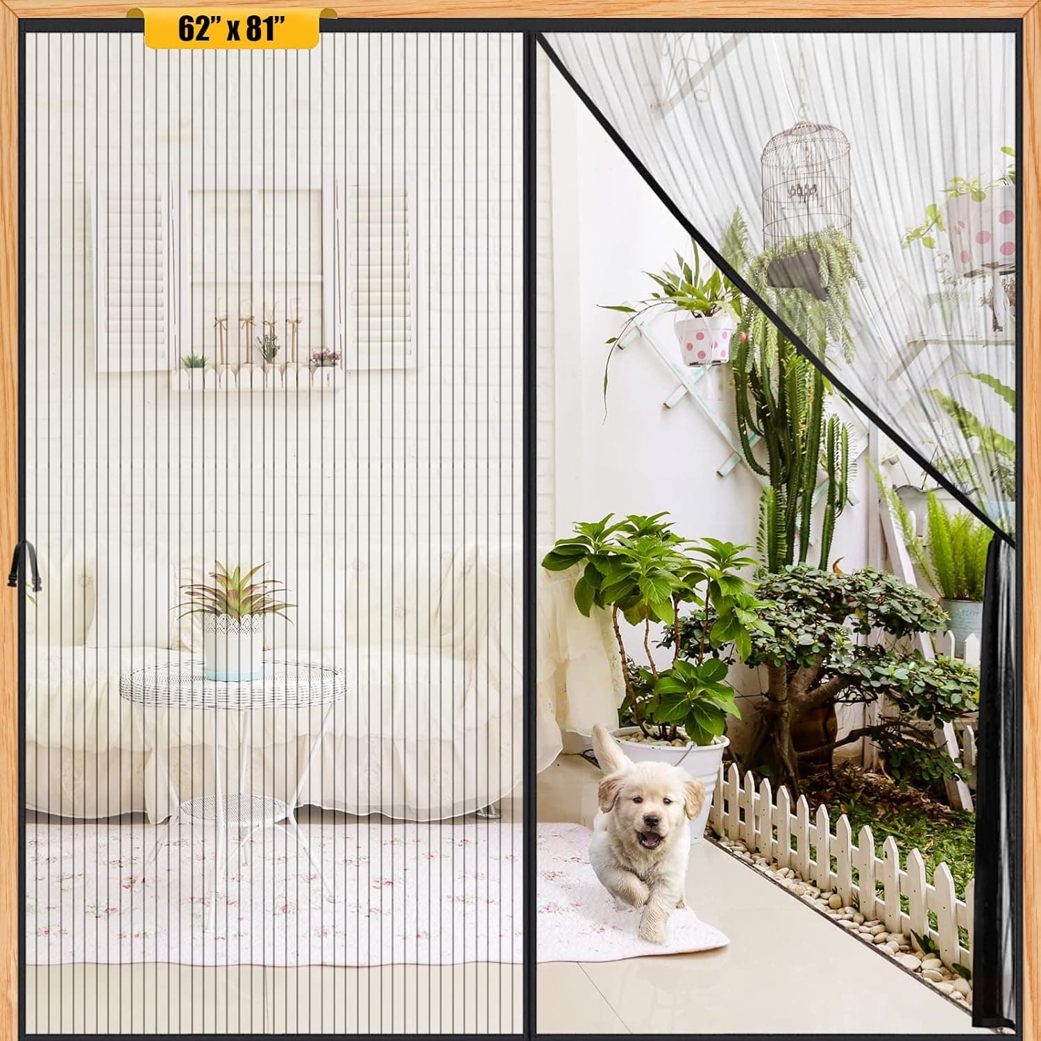 Elytsemoh Magnetic Screen Door-Fit for Door Size 60x80inch, Screen Size 62x81inch Glass Sliding Door French Door, Screen Door Mesh Keeps Bugs Out - Pet and Kid Friendly with Buckle Design