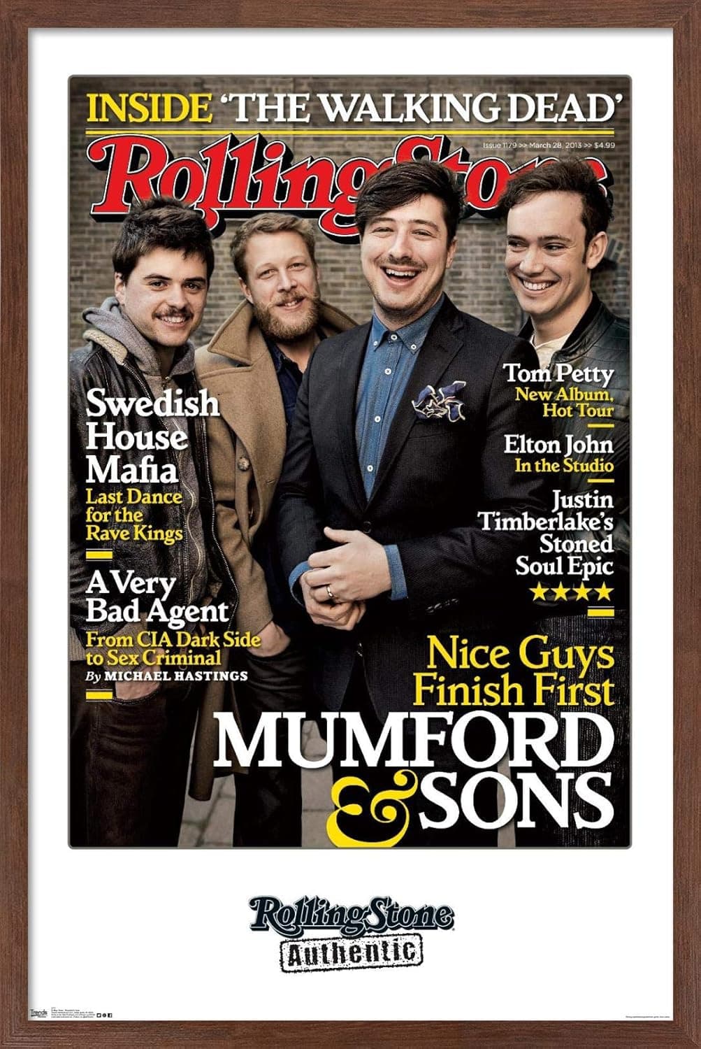Trends International Rolling Stone Magazine-Mumford and Sons Wall Poster, 22.375" x 34", Mahogany Framed Version