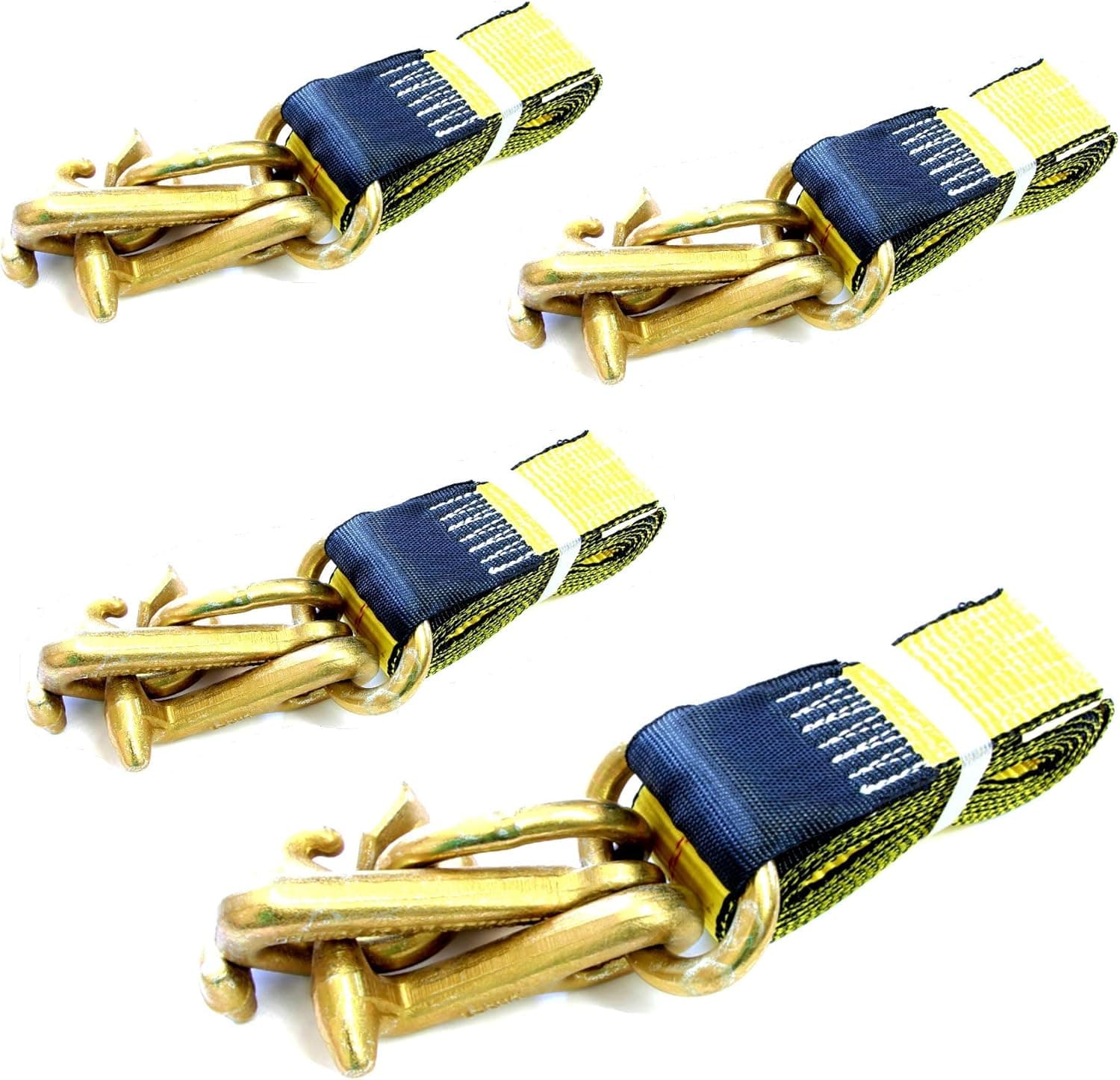 GRIPON (Pack of 4) 2 inch Auto Tie Down Strap with G70 RTJ Cluster Hook - 8 ft. Length
