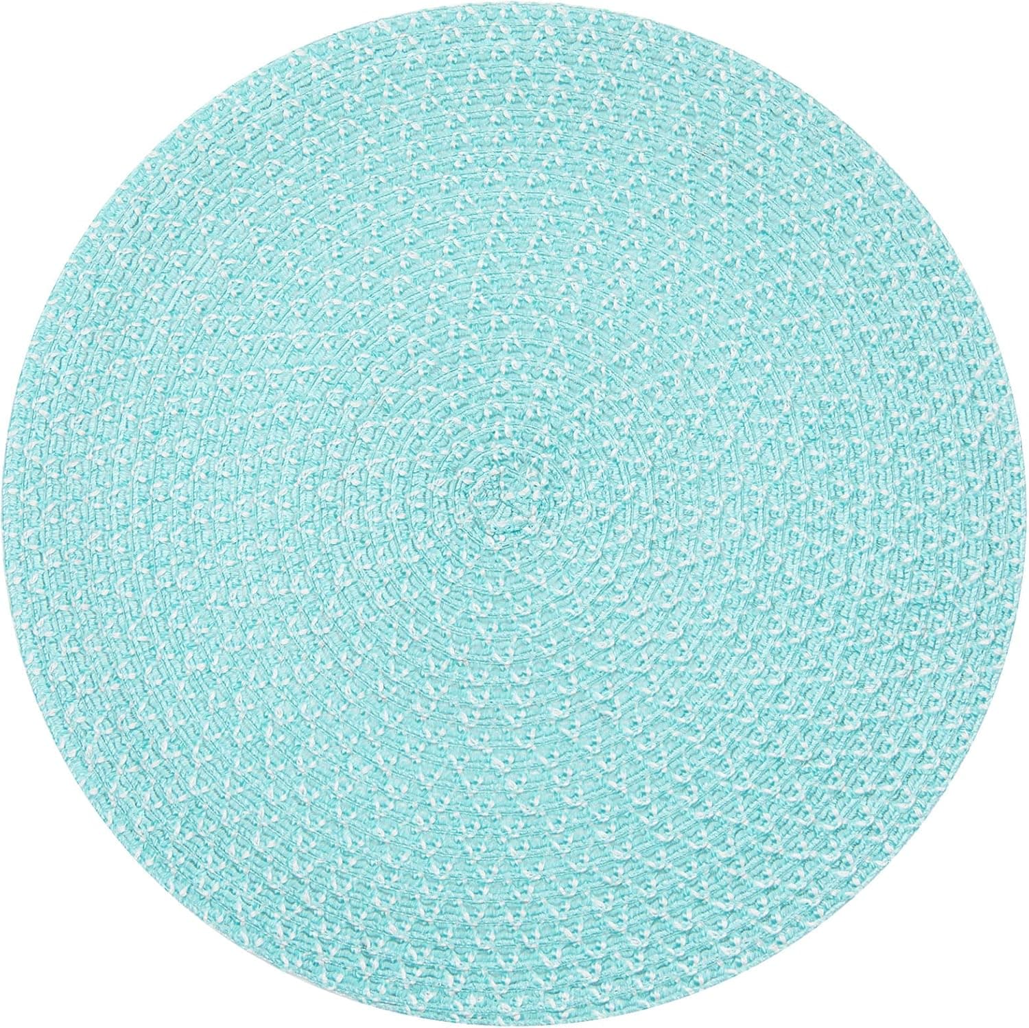 SHACOS Round Braided Placemats Set of 6 Two Tone Woven Floral Table Mats Washable Heat Resistant Dining Table Place Mats for Home Wedding Party, Aqua