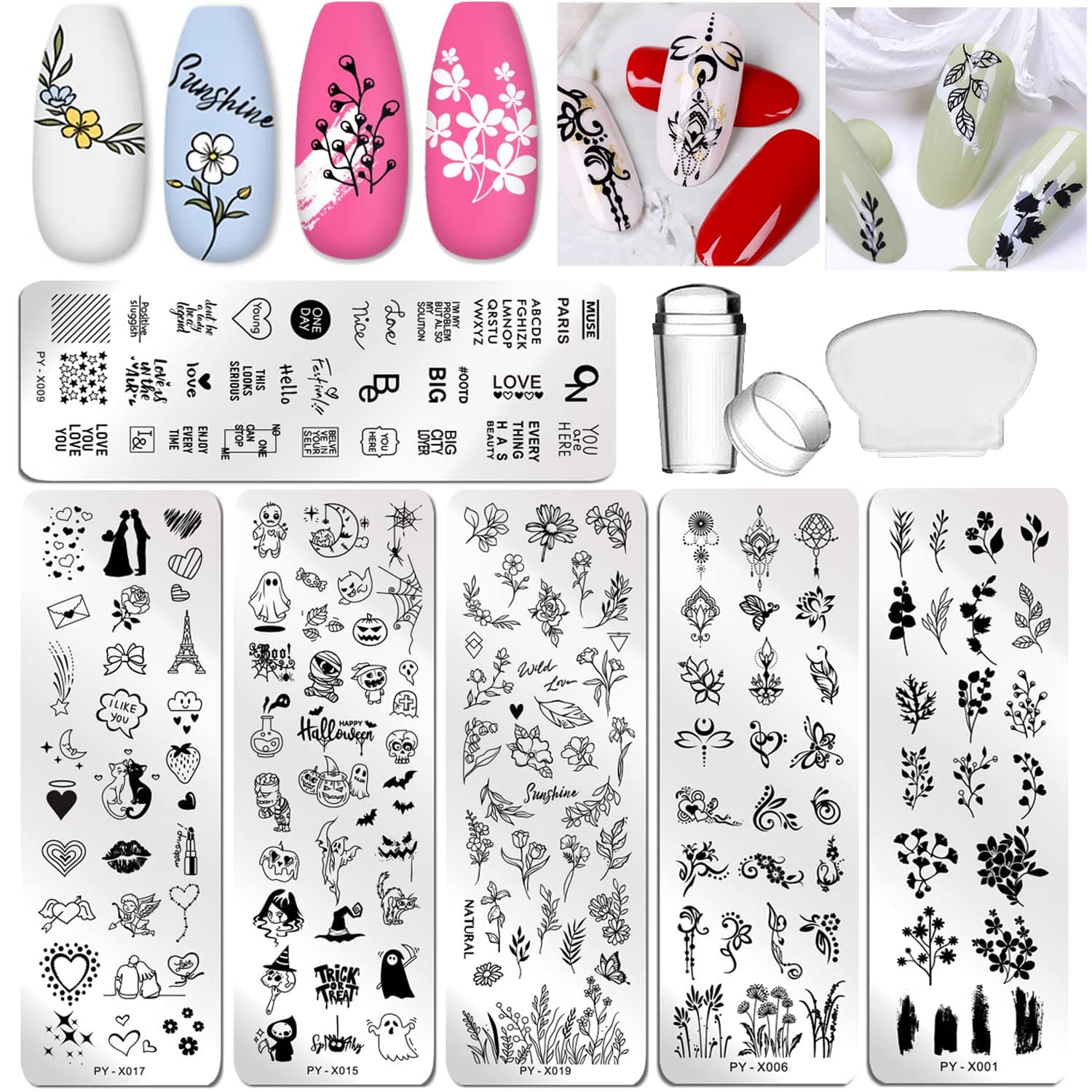 6 Pcs flower Nail Art Stamping Plates Templates Image Plates for Manicuring DIY Print Nail Decals for Women Girls Kids Salon Spa Home Favor Decor Tools