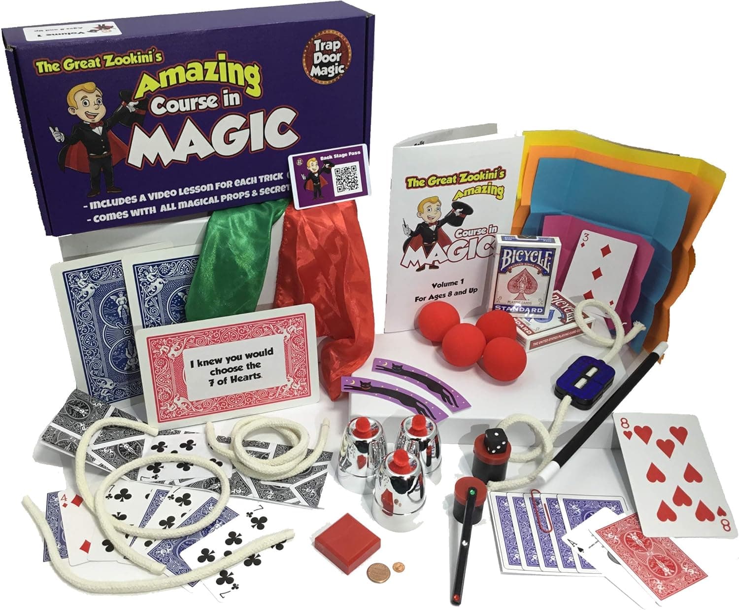 ZUNKOM Best Magic Tricks for Kids 8+ Magic Kit with Magic Cards, Coins, Balls, Color Changing Scarves, Rising Wand and More - The Amazing Course in Magic Set with Video Lessons