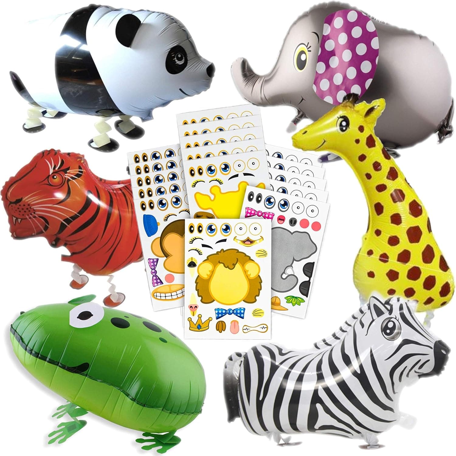 Make Your Own Face Stickers Sheets, Make Your Own Animal Mix and Match, 20 Sticker Sheets with Safaris, 6 Jungle Safari Animals Balloons