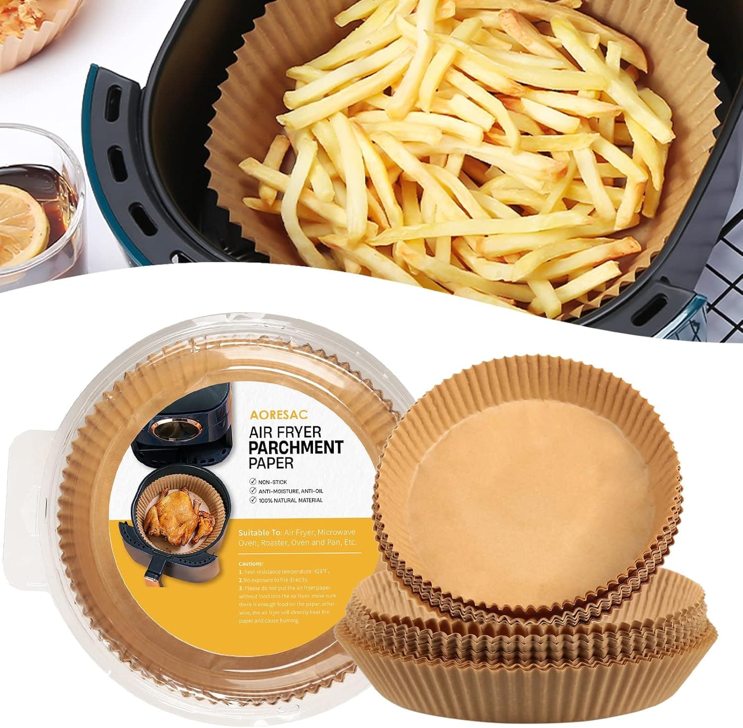 Air Fryer Disposable Paper Liner,100PCS Non-stick Round Disposable Liners, Oil-proof, Waterproof, Food Grade Parchment Baking Paper for Air Fryer, Baking, Roasting, Microwave, 7.9-inch