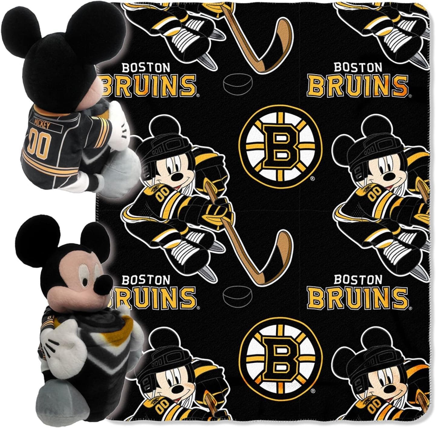Officially Licensed NHL "Ice Warriors" Co-Branded Disney's Mickey Mouse Hugger and Fleece Throw Blanket Set, 40" x 50", Multi Color