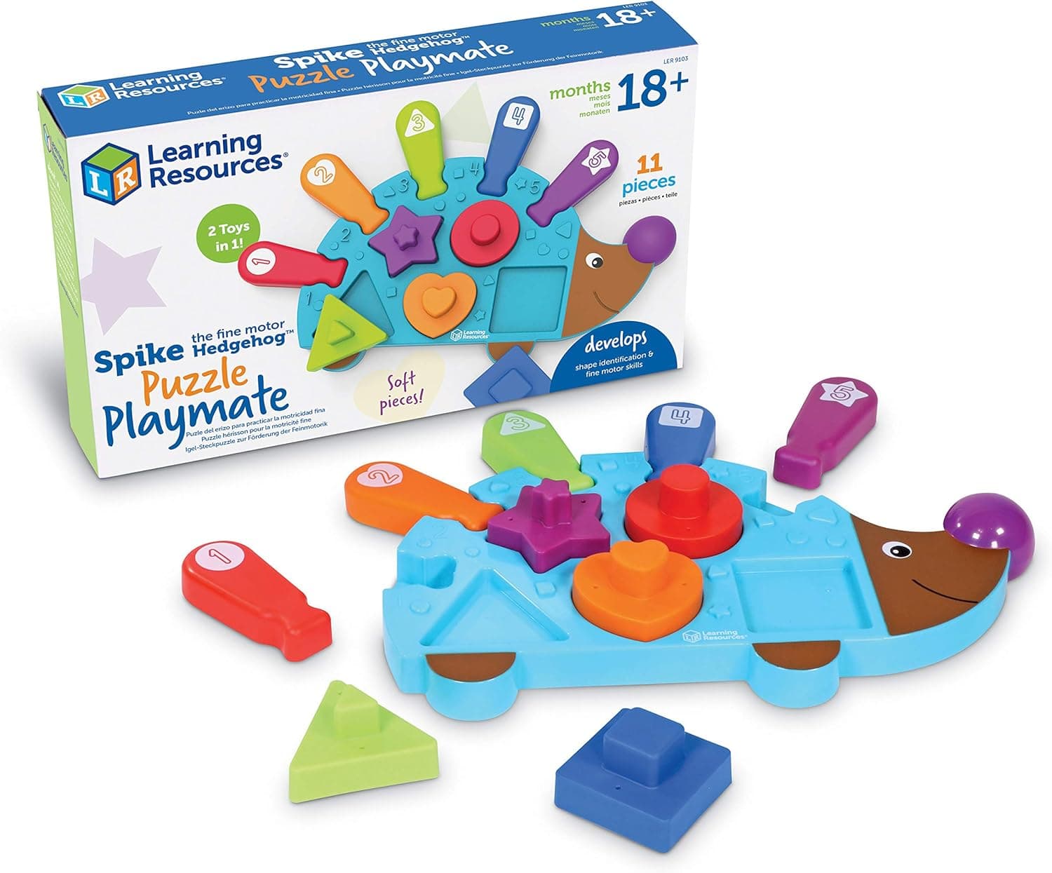 Learning Resources Spike the Fine Motor Hedgehog Puzzle Playmate - 11 Pieces,Ages 18+ months Fine Motor Game, Color and Shape Recognition Toddler Montessori Toys