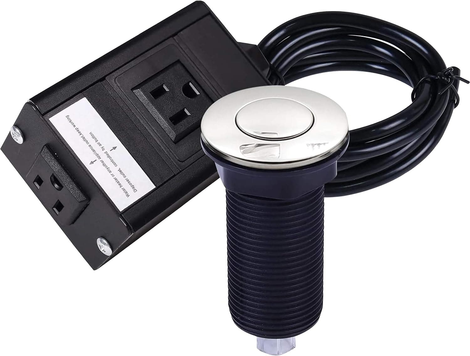 Sink Top Air Switch Kit Dual Outlet Turn On/Off Counter Top Air Switch Kit for Garbage Disposals(with LONG POLISHED BUTTON)
