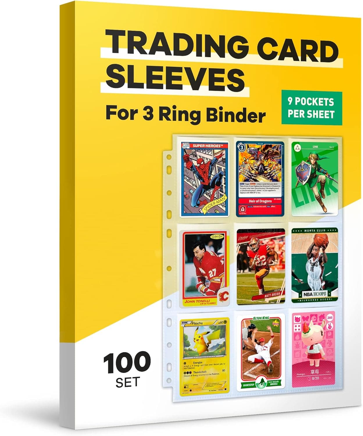 Trading Card Sleeves 9 Pocket for 900 Trading Cards 3.5 x 2.5" (100 Pack)