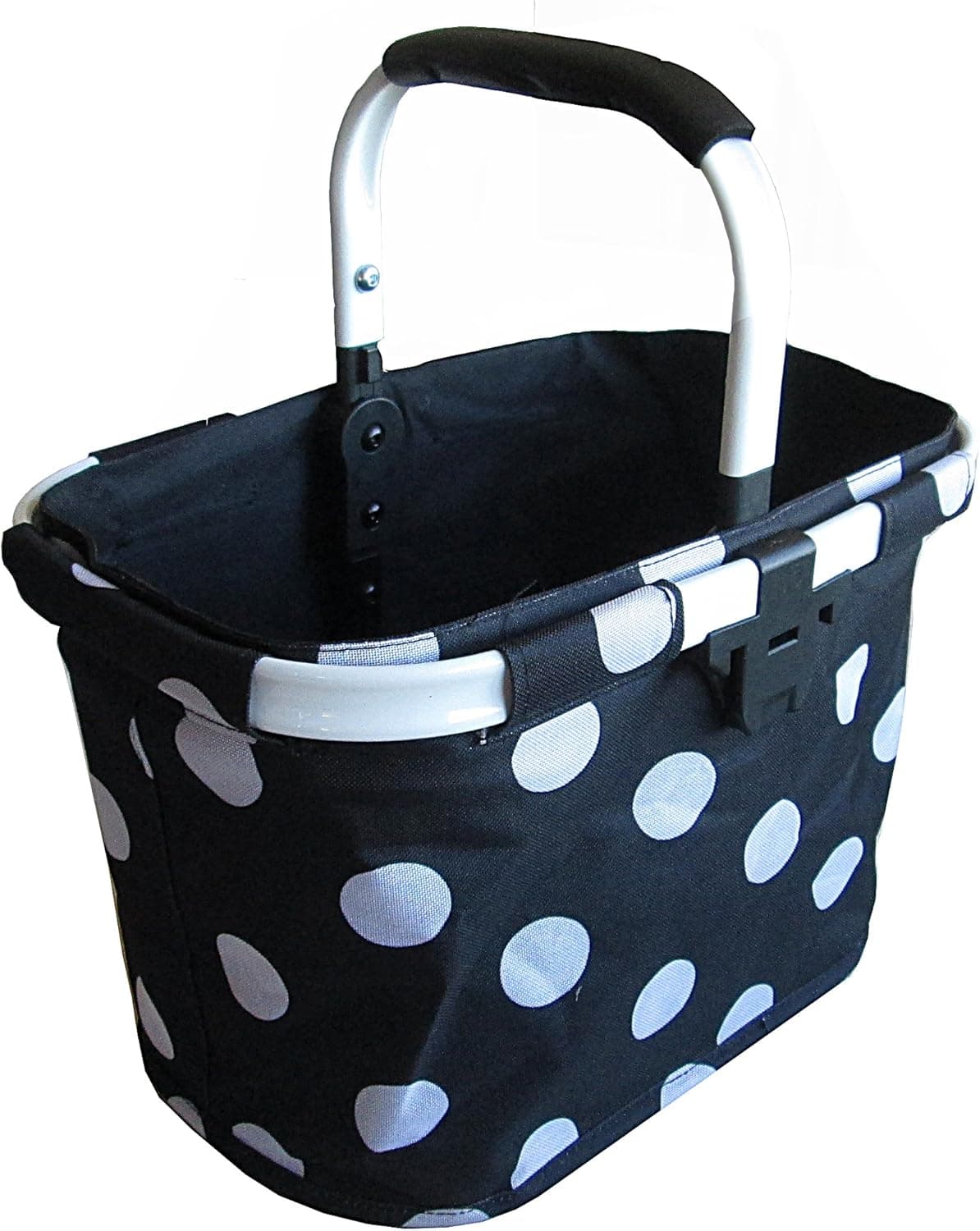 Bicycle Basket Polka dots, Aluminum. Textile with Bracket - Dual Front Quick Release Basket, Removable, Padded Handle, Collapsible for Storage, Polka dots/Black & White