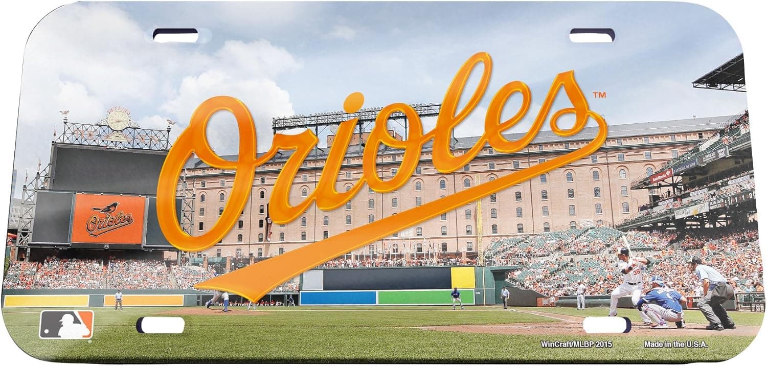 WinCraft MLB Baltimore Orioles Stadium Crystal Mirror License Plate, 6 x 12