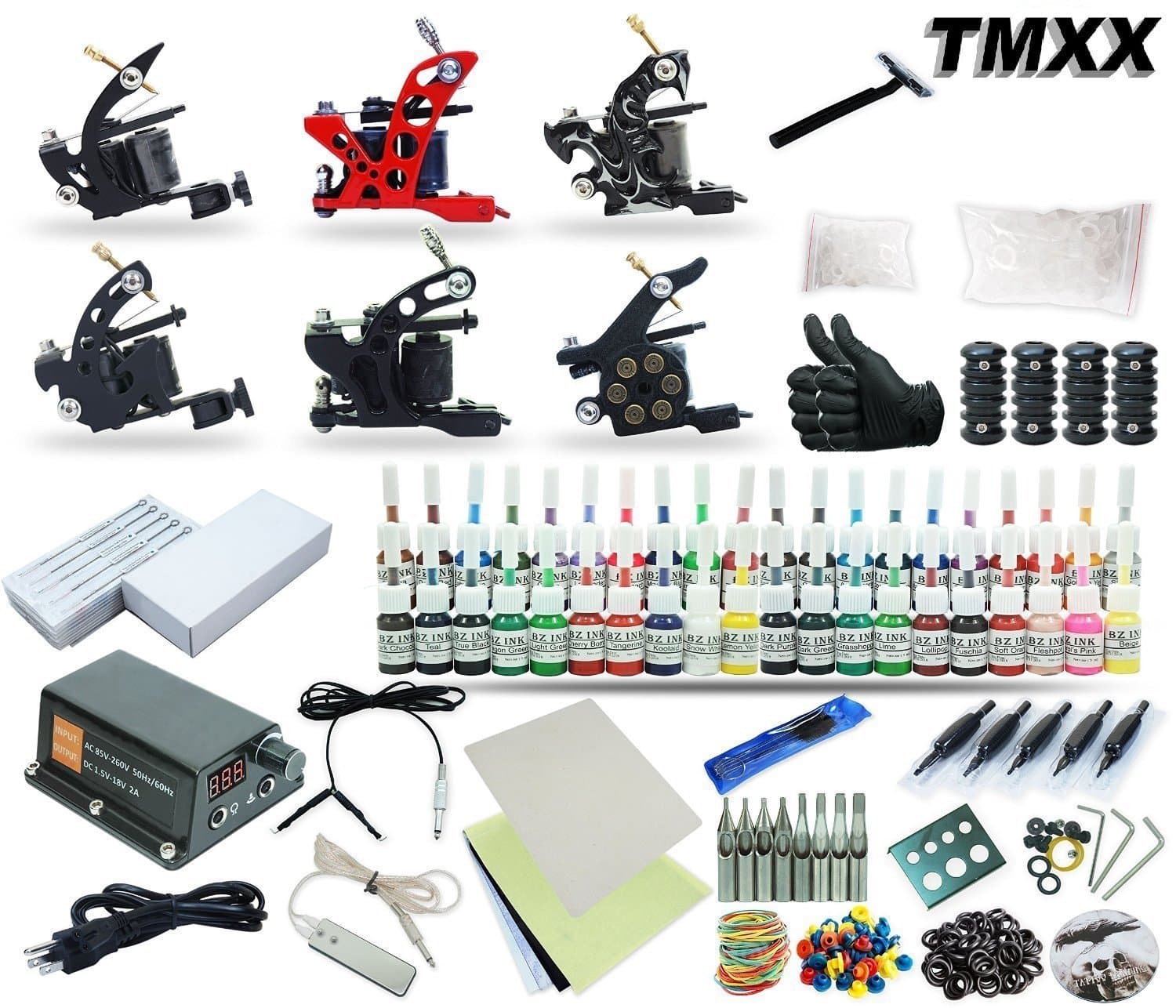 Pro Complete Tattoo Kit 6 Tattoo Machine 40 Color Inks Power Supply set kit