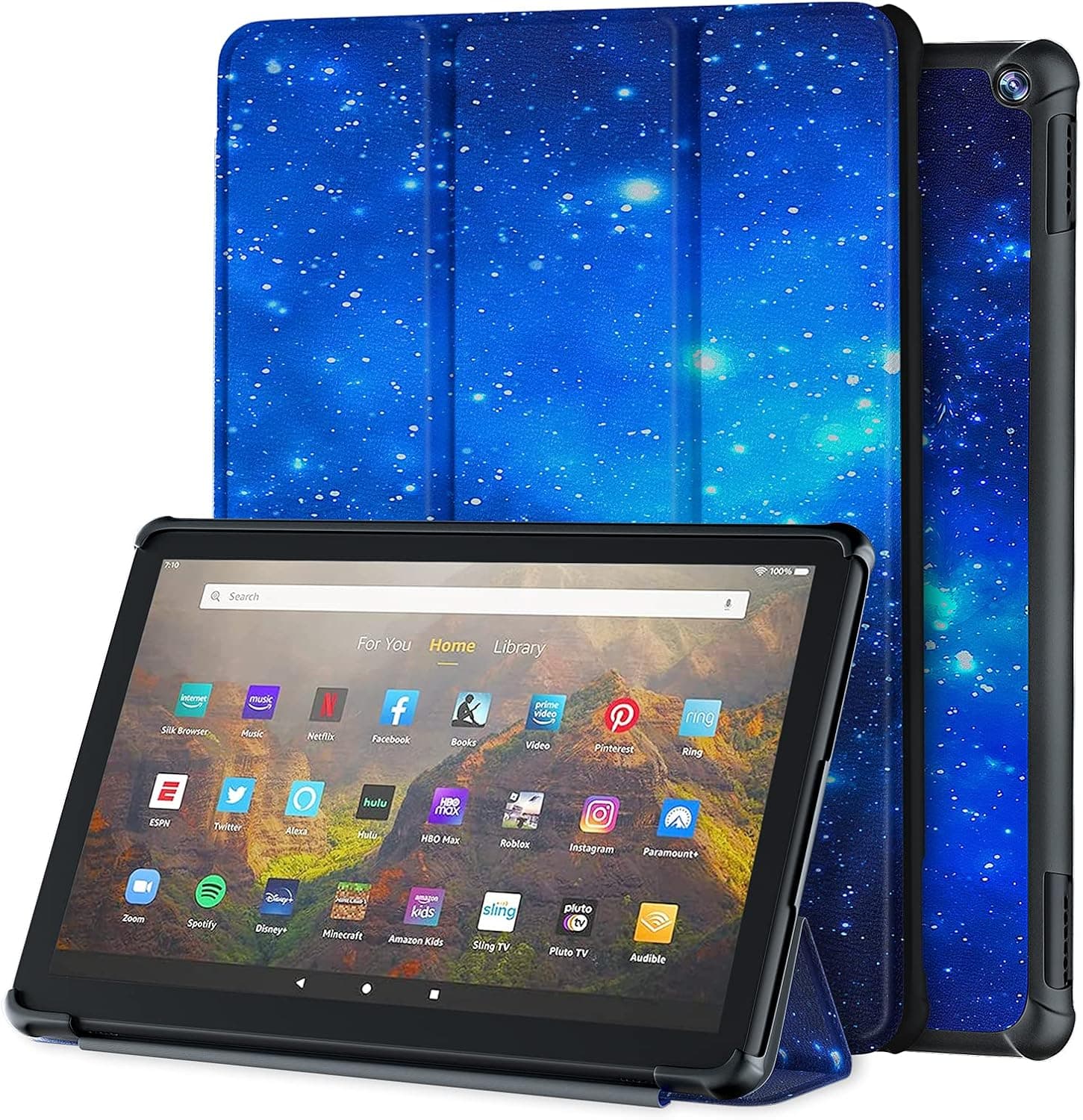 Trifold Smart Case,Dinines Lightweight Smart Cover with Auto Sleep/Wake, Microfiber Lining, Hard Back Cover Fit 10 and 10 Plus Tablet,Starry Sky