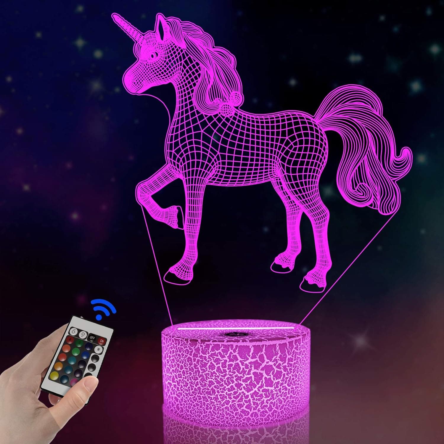 FULLOSUN 3D Kids Unicorn Night Light Optical Illusion Bedside Lamp,16 Colors Change with Remote Control Home Decor, Xmas Birthday Gift for Childs Girls Women