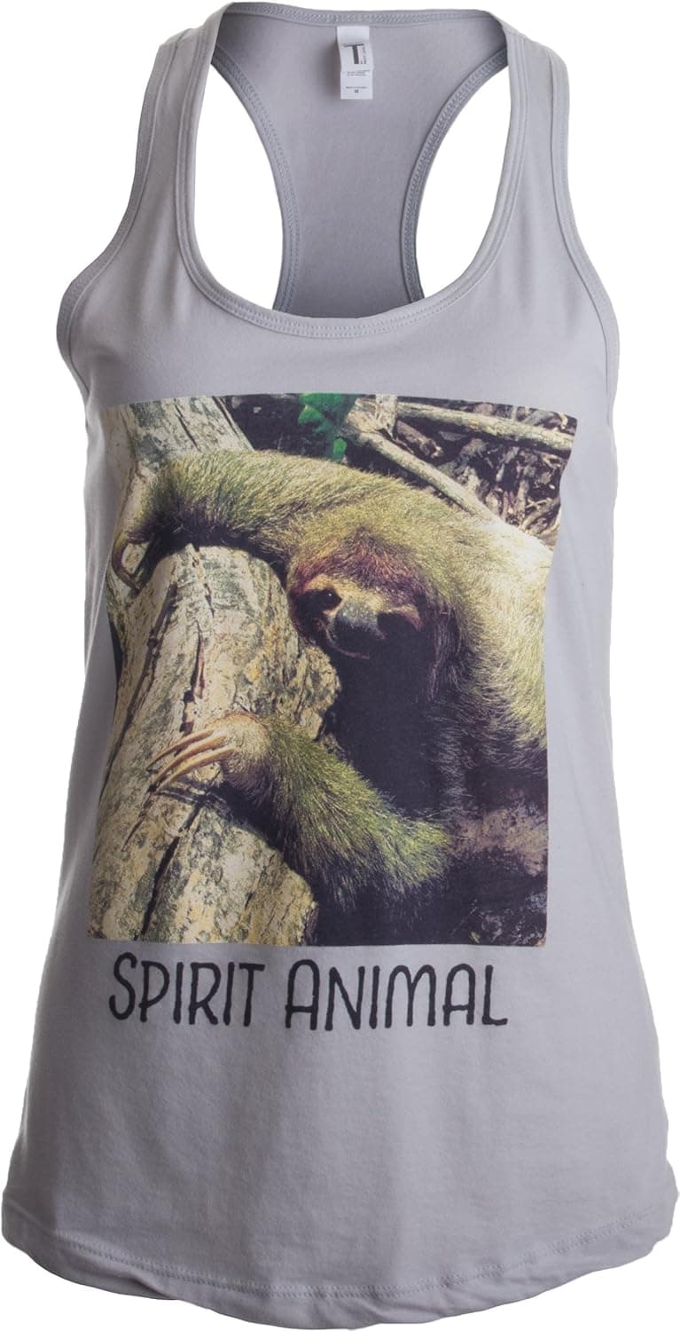 Spirit Animal Sloth | Funny Cute Lazy Kid Nap Time Relax Women's Racerback Tank-(Racerback,S)