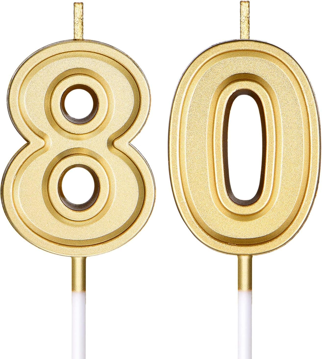 80th Birthday Candles Cake Numeral Candles Happy Birthday Cake Candles Topper Decoration for Birthday Wedding Anniversary Celebration Supplies (Gold)