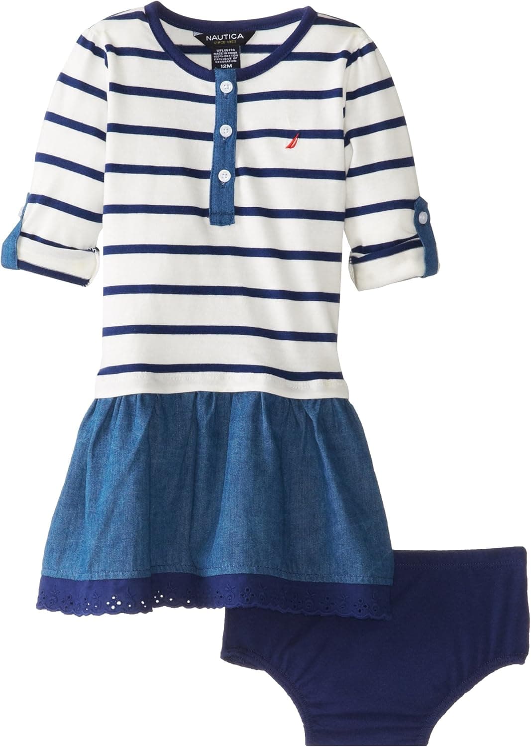 Nautica Girls' Chambray and Stripe Combo Dress