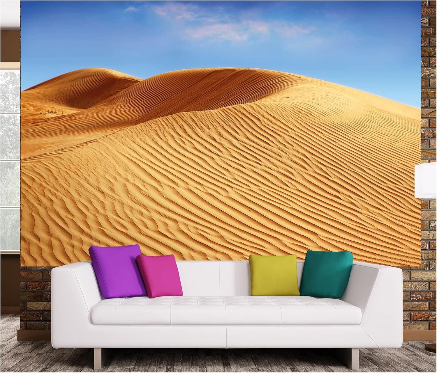 GREAT ART Photo Wallpaper – Desert – Picture Decoration Sahara Nature Orange Sand Dune Summer Sun Blue Sky Nord African Landscape Tunesia Image Decor Wall Mural (82.7x55.1in - 210x140cm)
