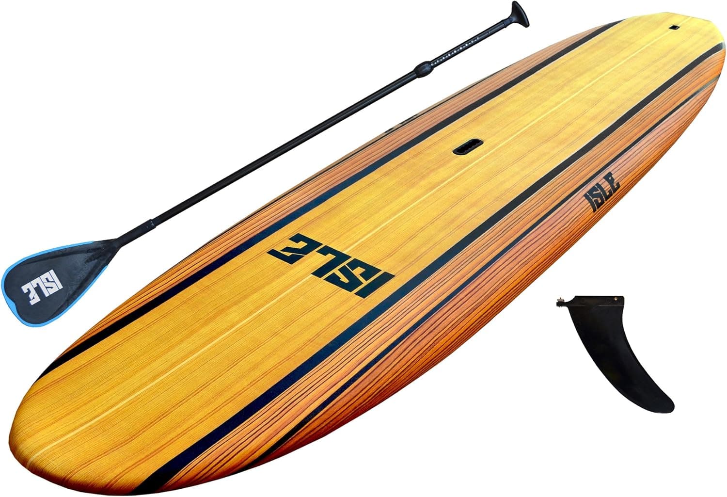 ISLE Clasic Soft Top 10'8 Stand Up Paddle Board (5" Thick) SUP Package | Includes Adjustable Paddle, Center Carry Handle, Center Fin, Non Slip Deck Grip - Wood Finish