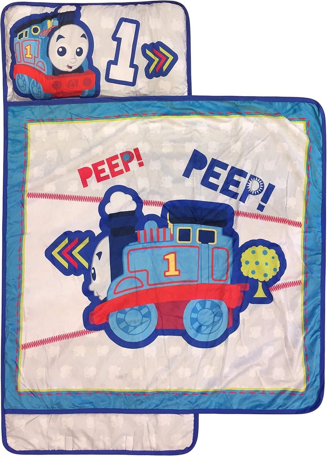 My First Thomas & Friends Nap Mat - Built-in Pillow and Blanket Featuring Thomas - Super Soft Microfiber Toddler/Children's Bedding, Ages 3-5 (Official Mattel Product)