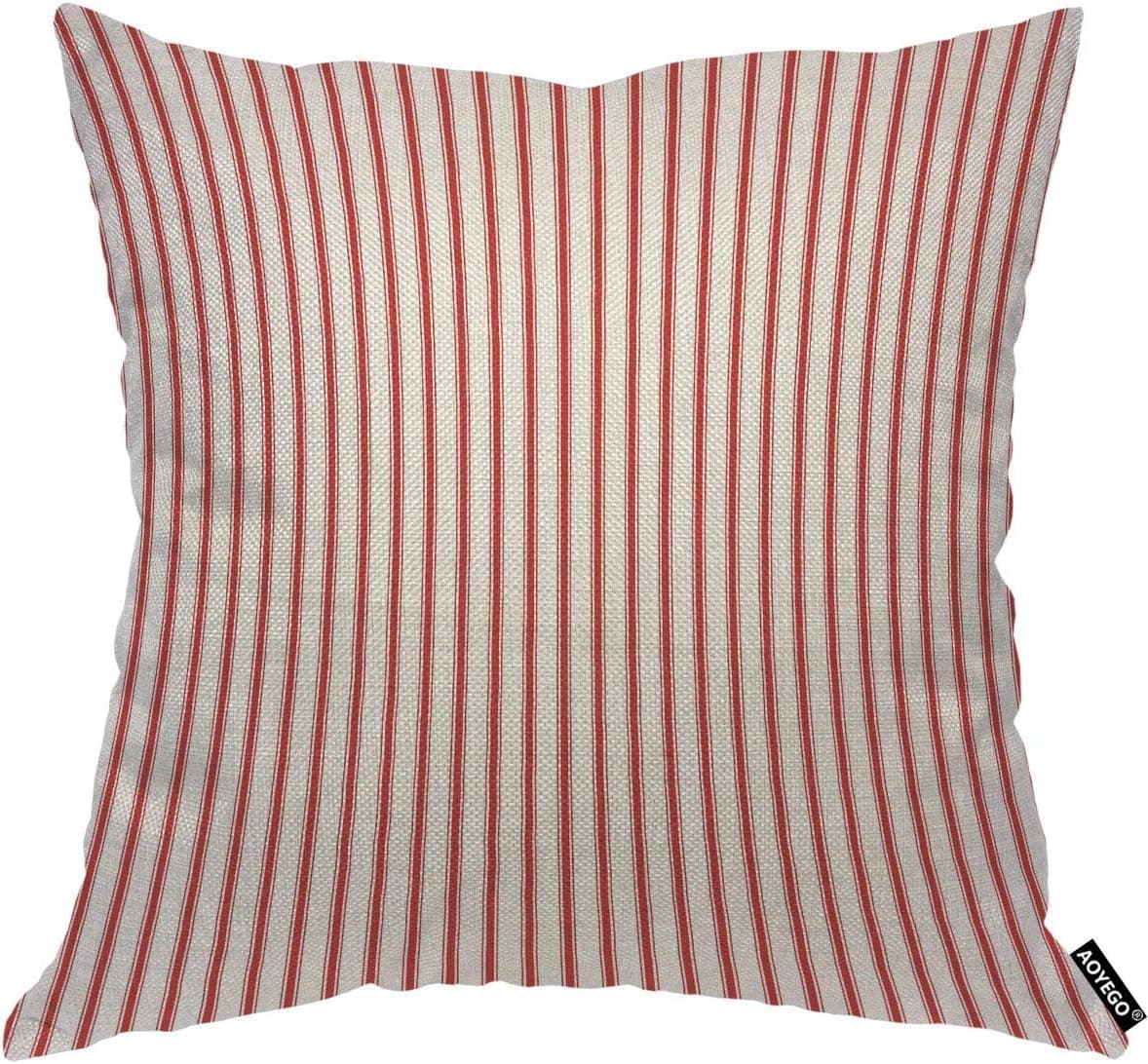 AOYEGO Red Vertical Stripe Throw Pillow Cover Streaks Red And White Line Background Fashion Striped Simple Repeat Pillow Case 18x18 Inch Decorative Men Women Boy Girl Room Cushion Cover for Home Couch