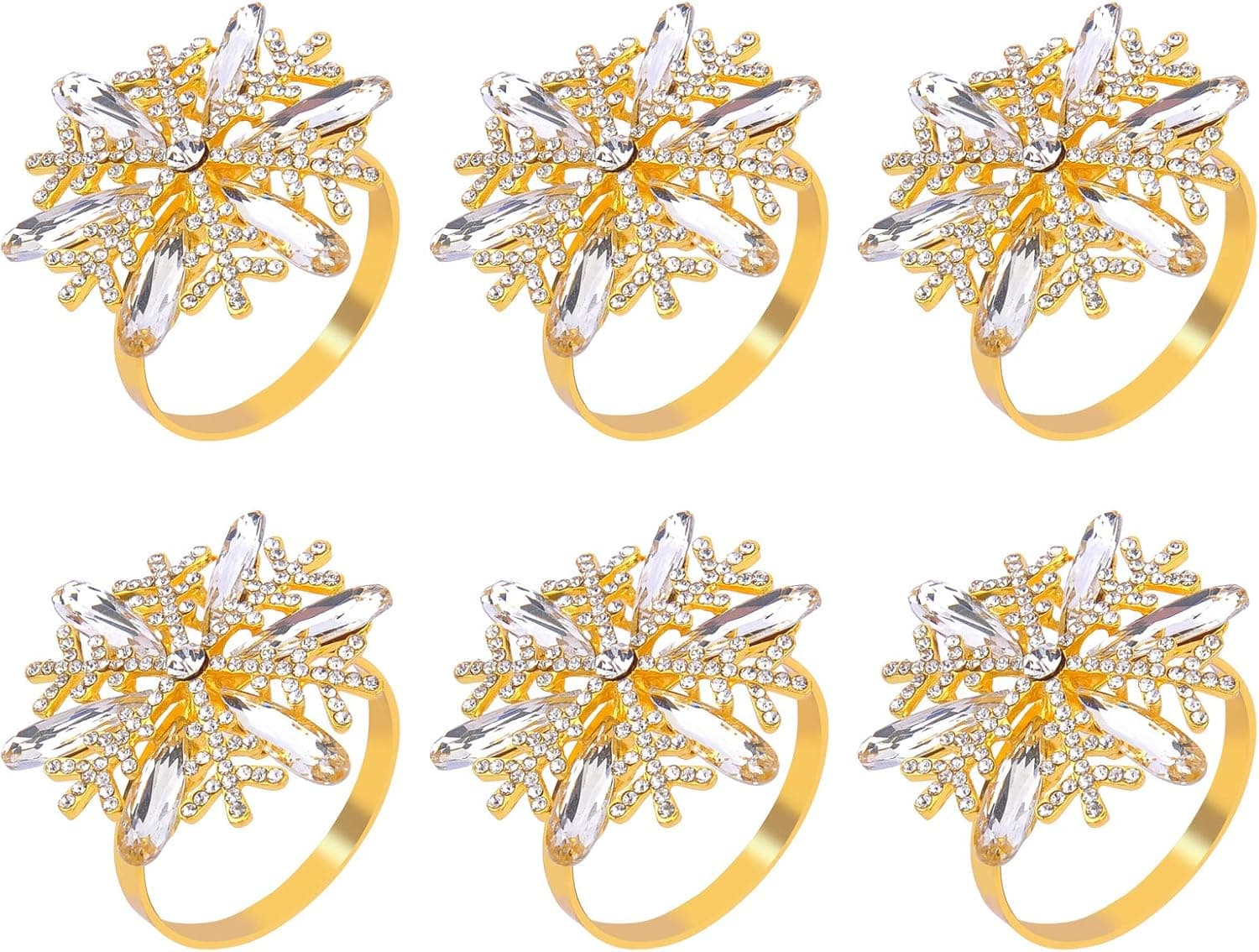 SUQ I OME Christmas Crystal Snowflake Napkin Rings for Christmas,Thanks Giving Days,Wedding Party and Daily Use, Beautiful Decorations to Your Dinner Table (Set of 6,Gold Snowflake)