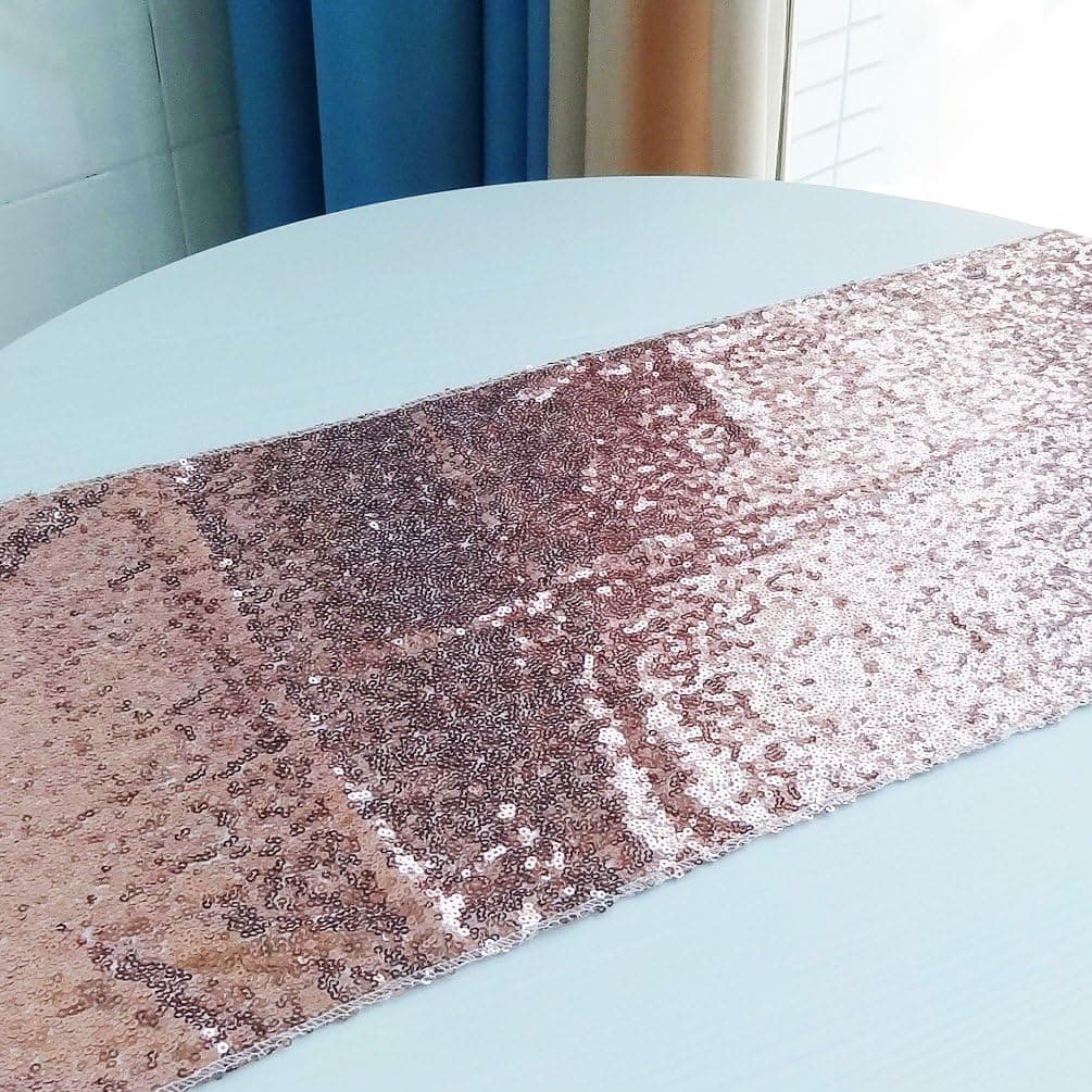 San Tungus 12 x 60-Inch Rose Gold Sequin Table Runner Wedding Table Cloth Rectangle Table Cover