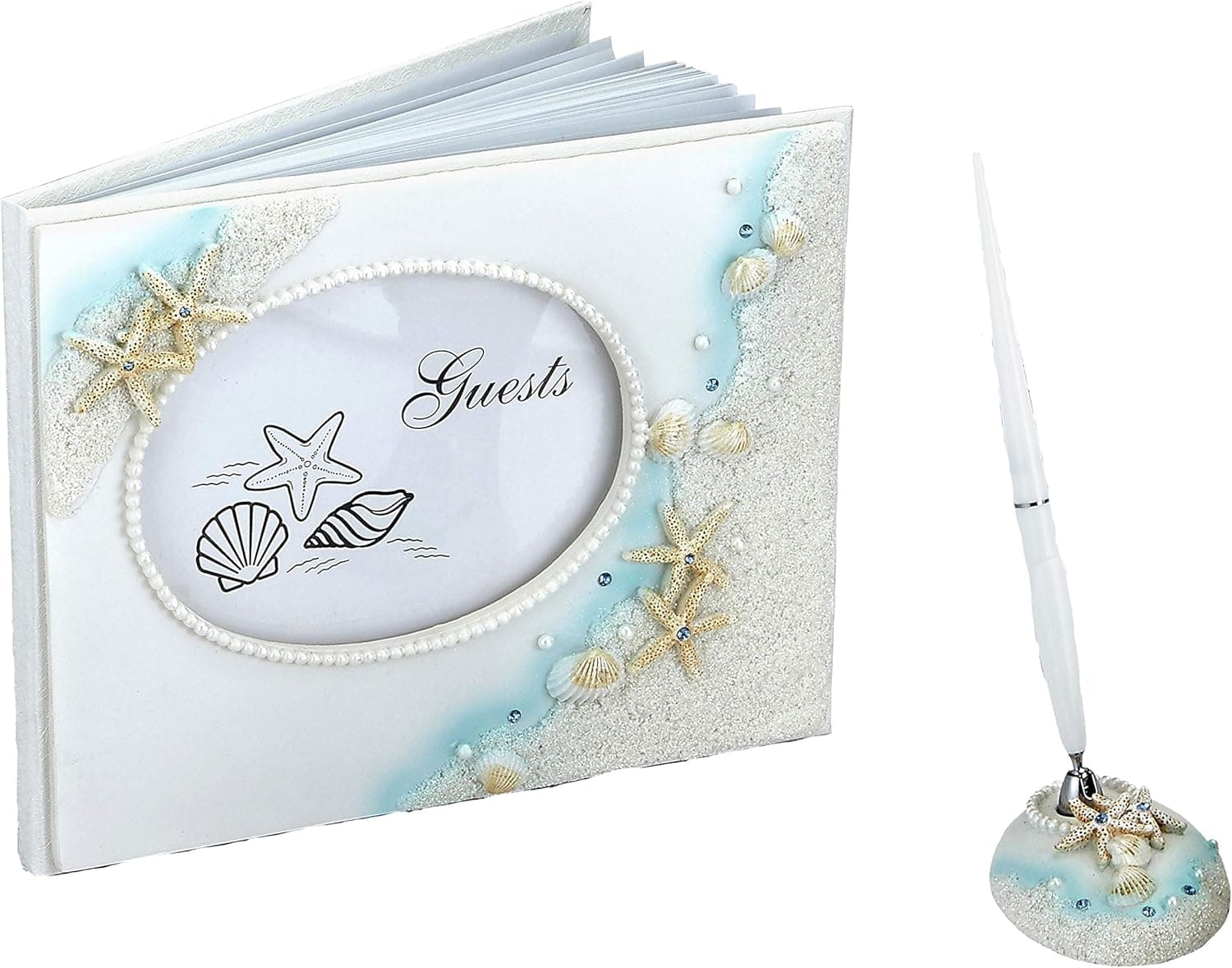 FASHIONCRAFT 92456 Beach Themed Wedding Guest Book and Pen Set, Gift Favor, Wedding Favor