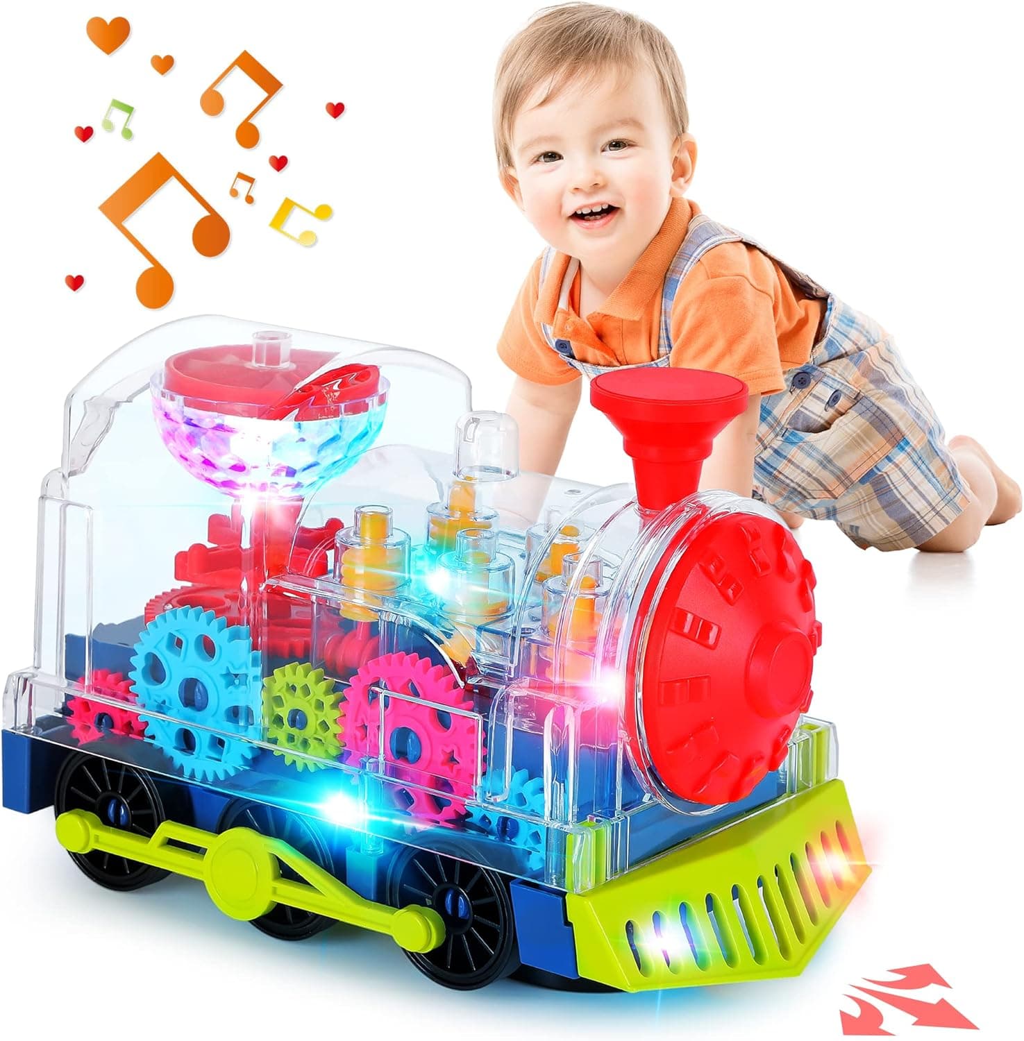 Noetoy Baby Toys, Tummy Time Toys for Kids with Electronic Light & Sound Music Electric Gear Train Toys for Toddlers Early Educational Crawling Toys for Boys Girls Infant Birthday