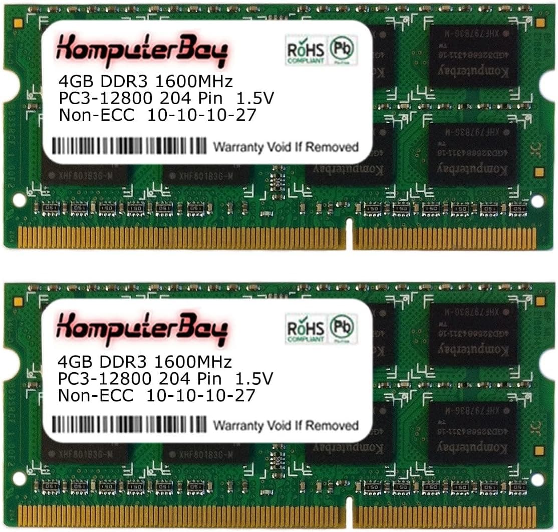 Komputerbay 8GB (2X 4GB) DDR3 PC3-12800 1600MHz CL 10-10-10-27 SODIMM 204 Pin Laptop Memory