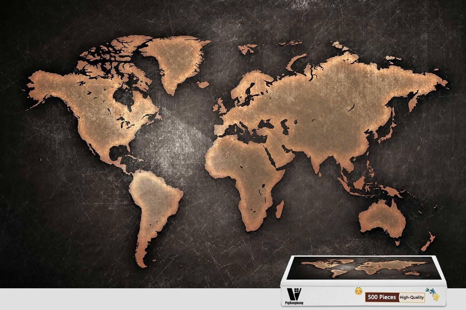 PigBangbang,20.6 X 15.1 Inch,Stained Art Puzzle for Kids Adult Have Jigsaw Glue Wooden - World Map Continents - 500 Piece Jigsaw Puzzle