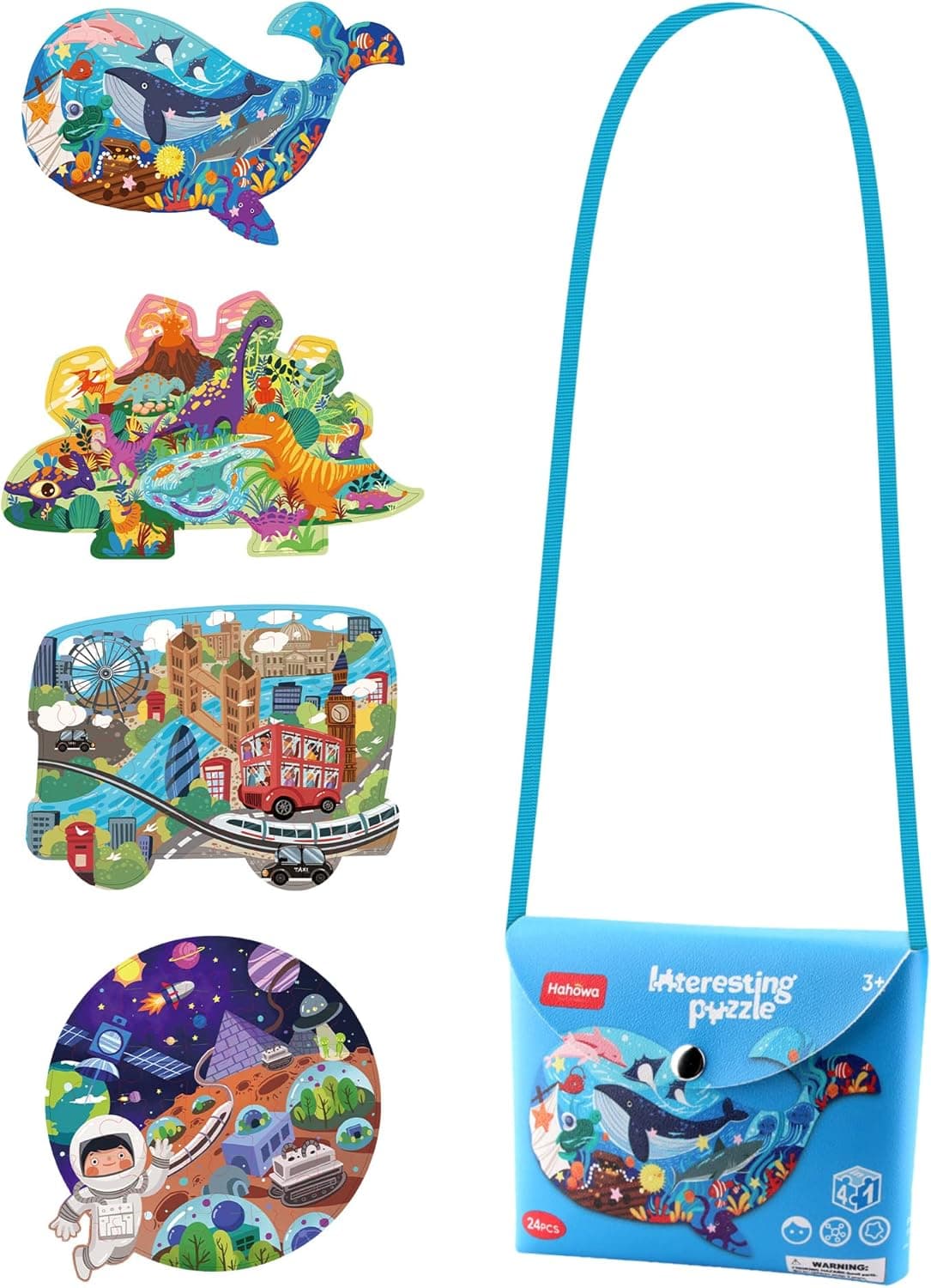 Viyffo 4 Packs PU Jigsaw Puzzle 103 Piece Floor Puzzles for Kids Toddler Boy Girl Ages 4 5 6 7 8 Learning Sensory Preschool Toys with Ocean, Animal, Dinosaur, Universe Theme with Portable Storage Bag