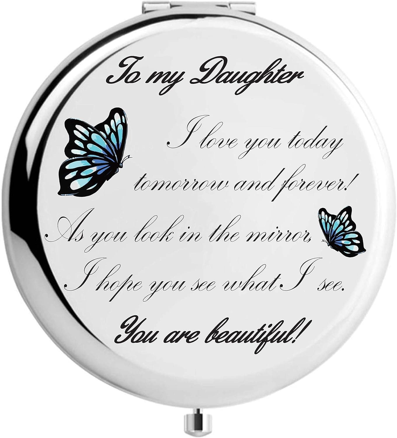 onederful Daughter Gifts from Mom and Dad, Daughter Birthday Gift Ideas, Silver Compact Makeup Mirror Gift for Girls, Birthday, Christmas, Graduation Present for Daughter(to Daughter)
