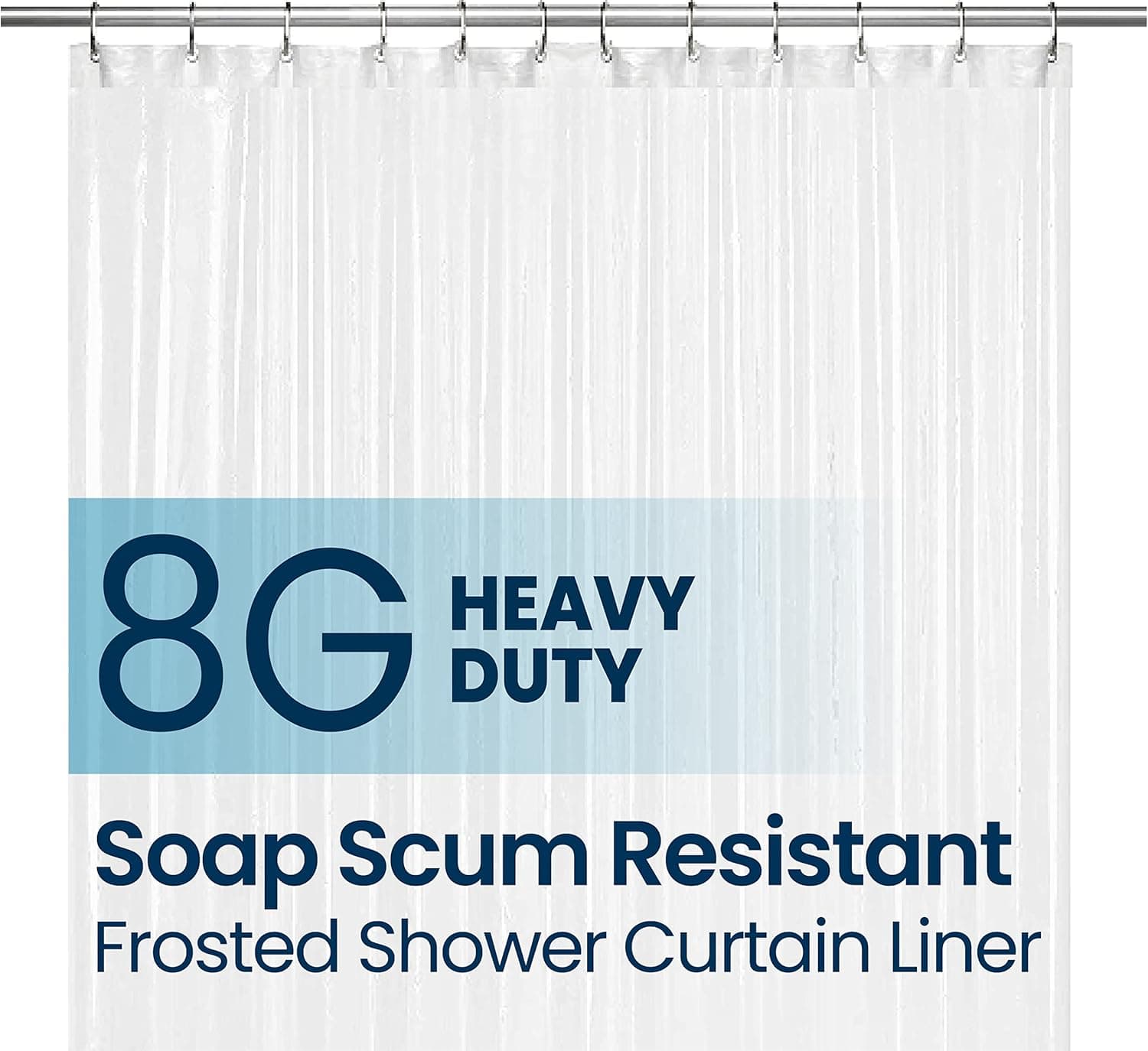 LiBa PEVA 8G Bathroom Shower Curtain Liner, 72" W x 96" H, Frosted, 8G Heavy Duty Waterproof Shower Curtain Liner