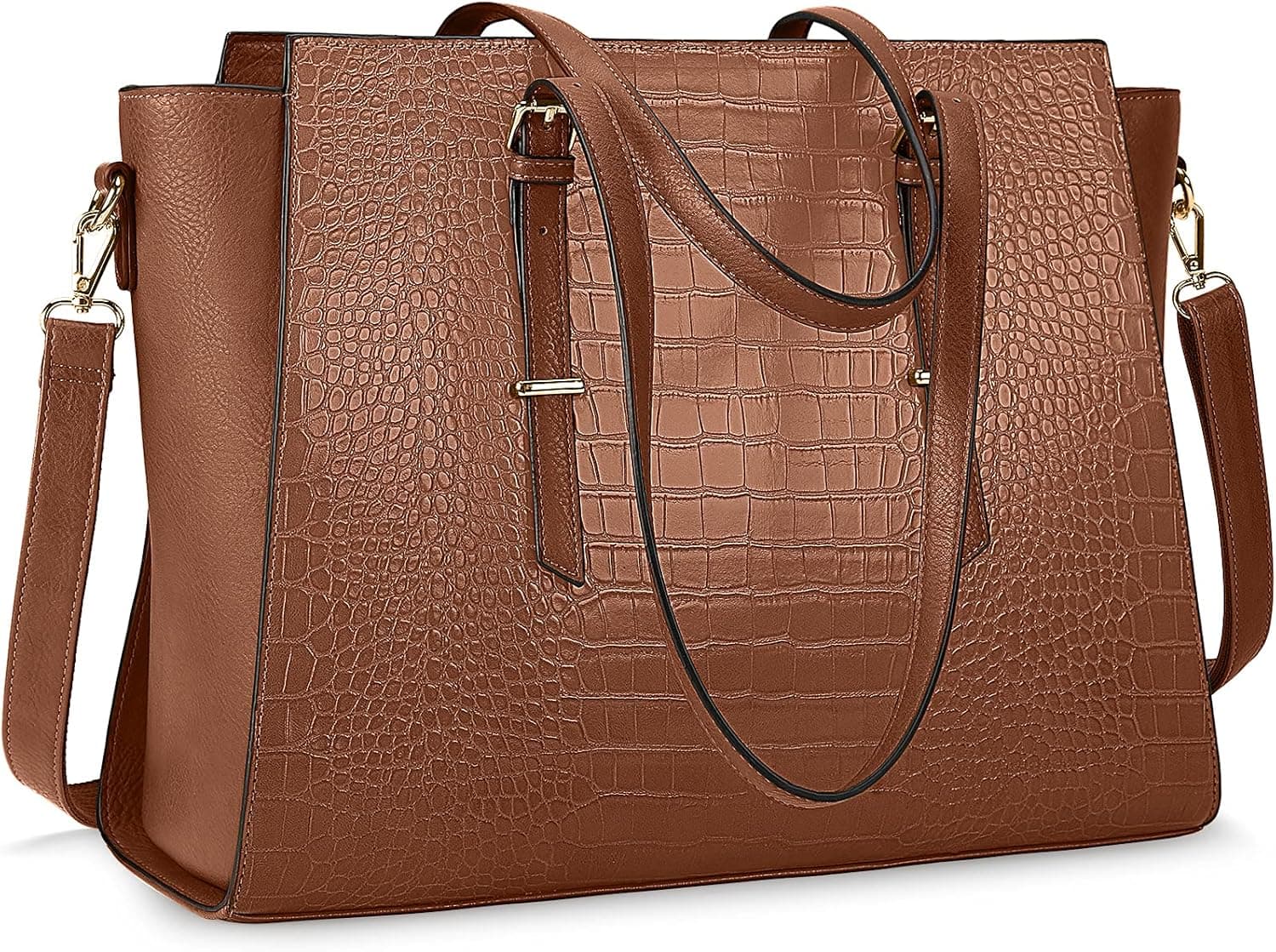 Laptop Bag For Women 15.6 Inch Large Computer Tote Bag Leather Professional Shoulder Bag Women Waterproof Business Office Work Bag Briefcase Travel Handbag Brown