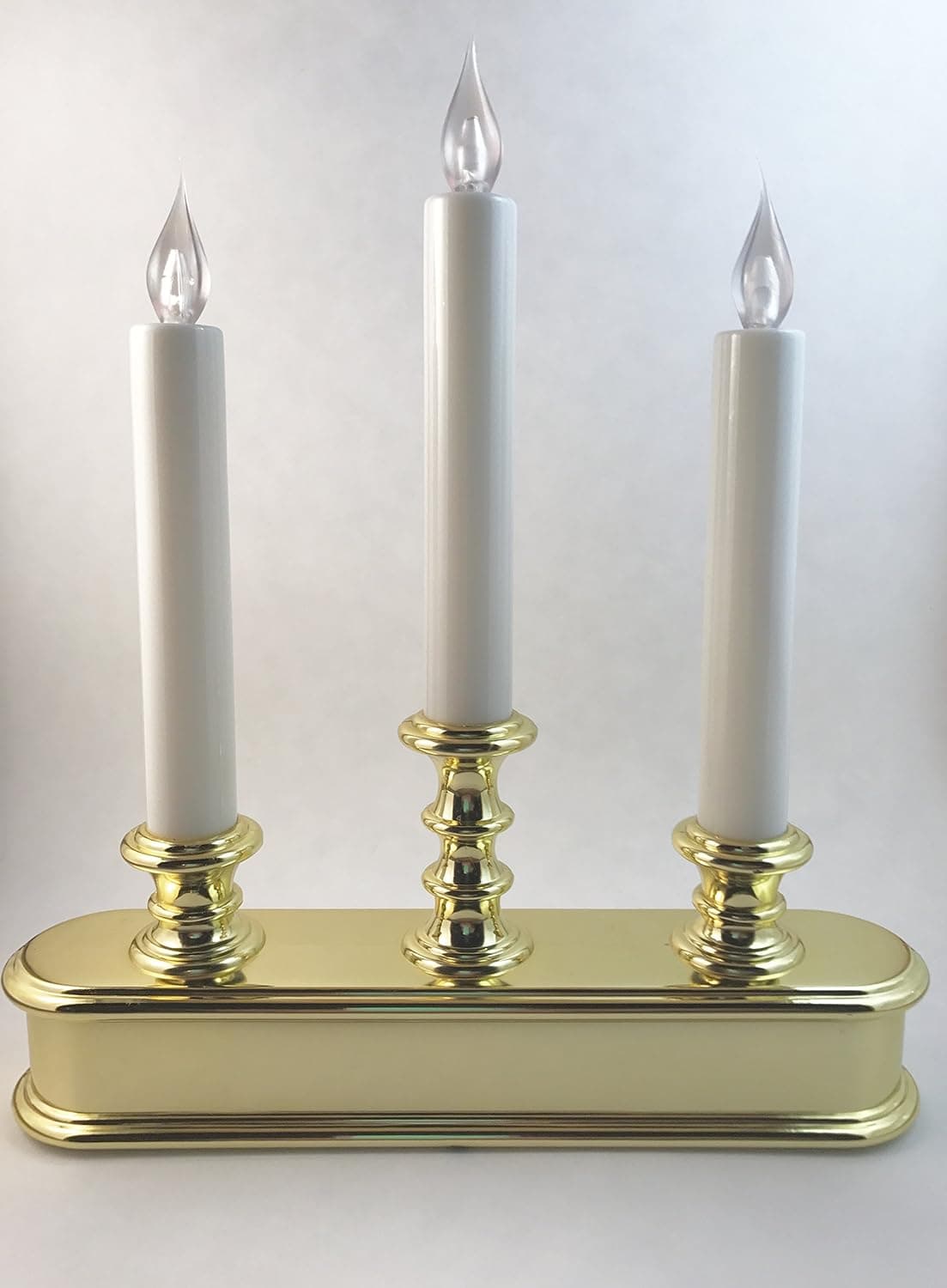 LED Three Tier Candle Gold Base with White Candle Sticks Battery Operated