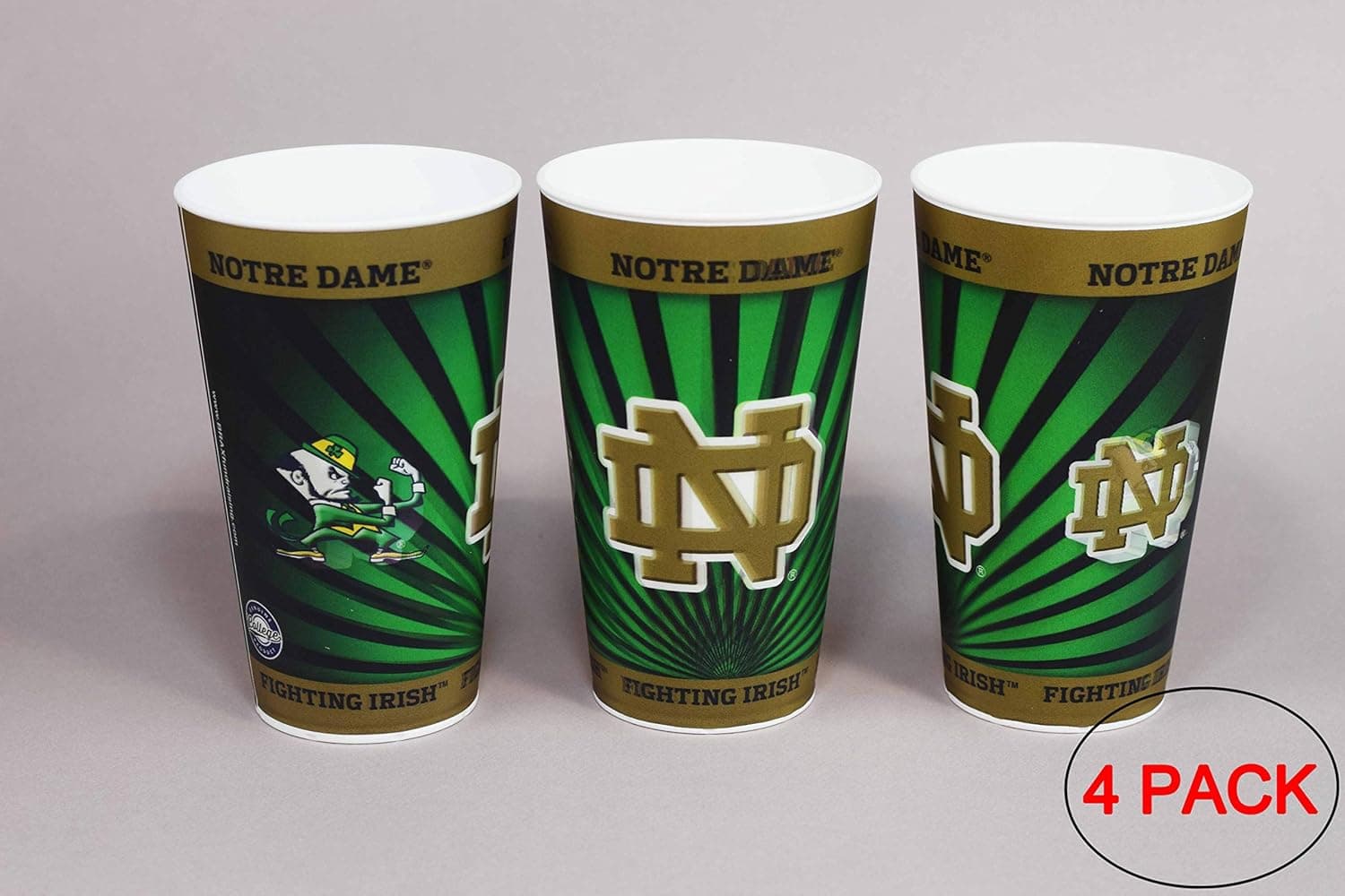 University of Notre Dame Fighting Irish Plastic Cup Holographic 22oz - (Pack of 4) Tailgating Tumbler Cups | Dishwasher Safe | BPA Free