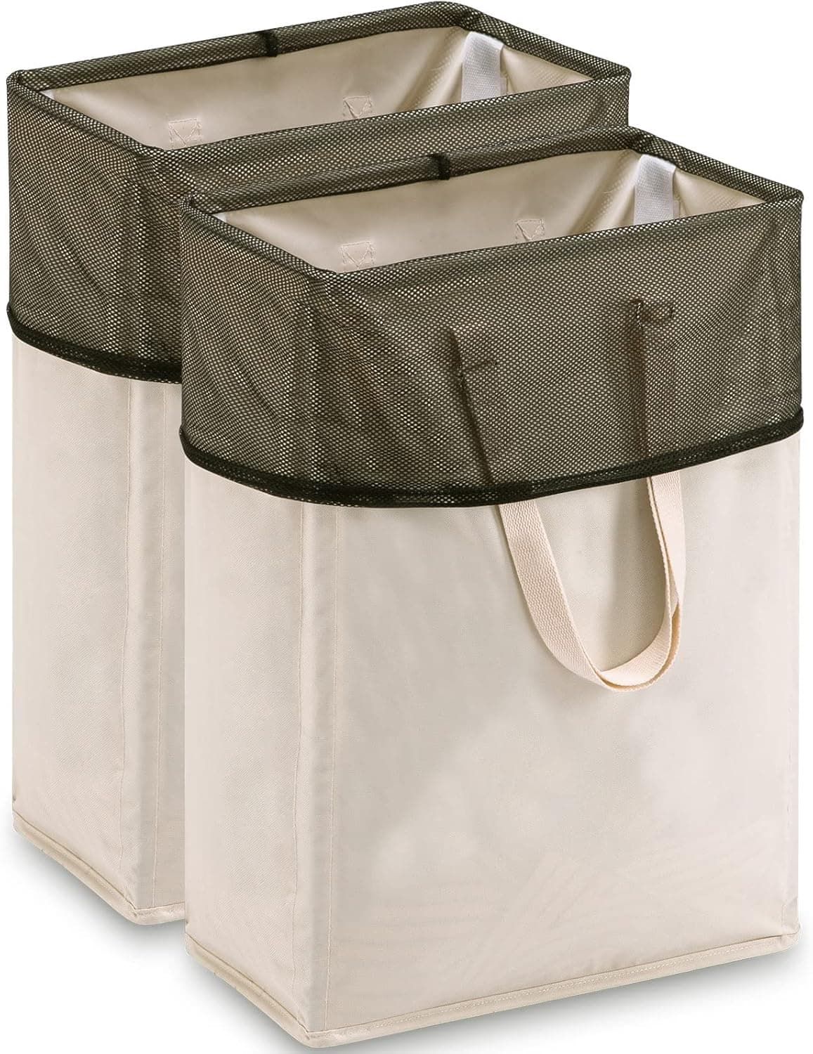 Slim Laundry Hamper with Long Handle 2 Pack, 24" Narrow Clothes Basket, 45L Small Space Storage Bins for Bedroom, Closet, Bathroom-Beige