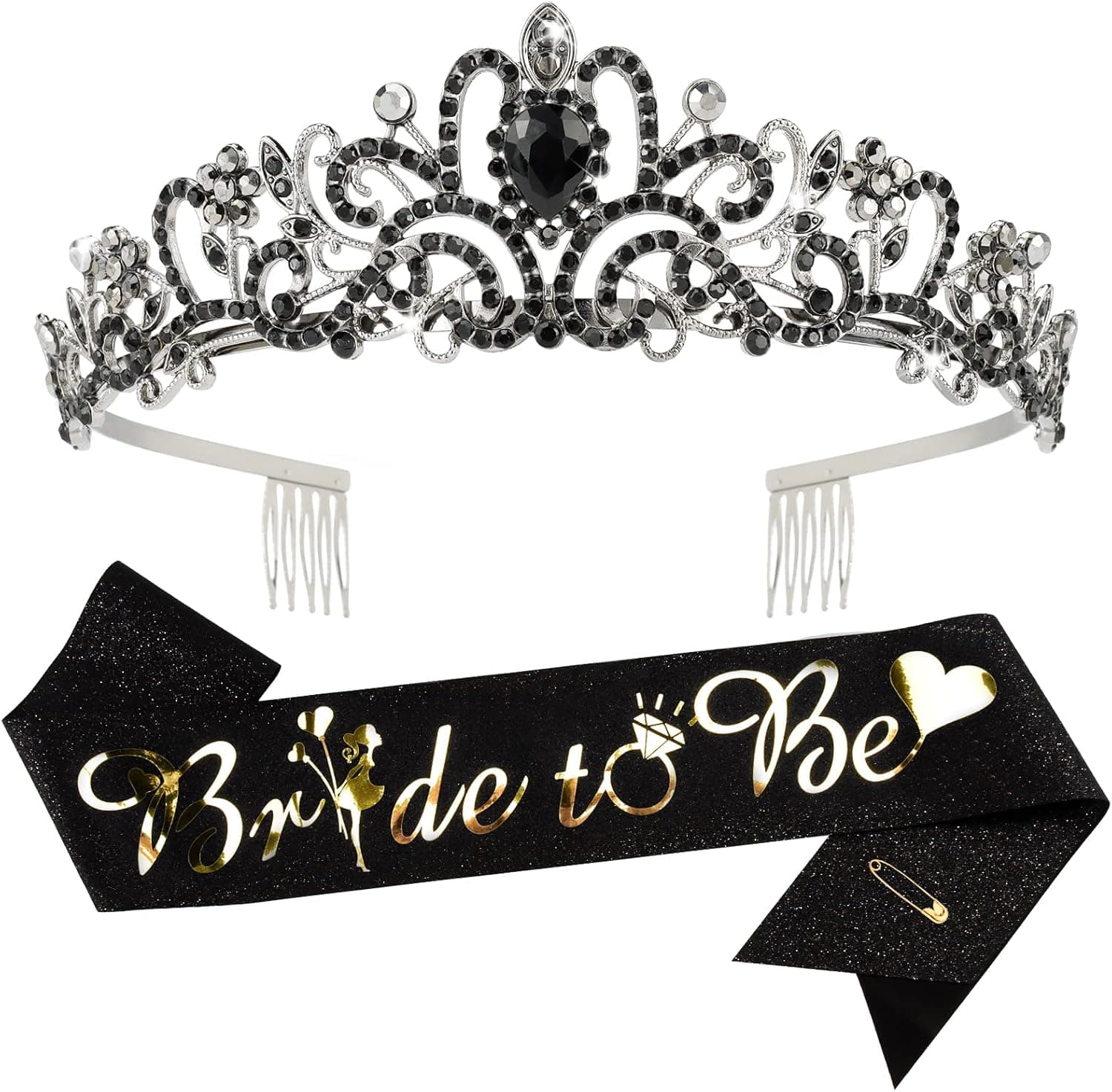 Bride To Be Sash & Bride Crown Kit, Bridal Shower Decorations Bachelorette Party Decorations Bridal Tiara Bridal Shower Bachelorette Gifts for Bride Crytal Crown and Glitter Bride Sash