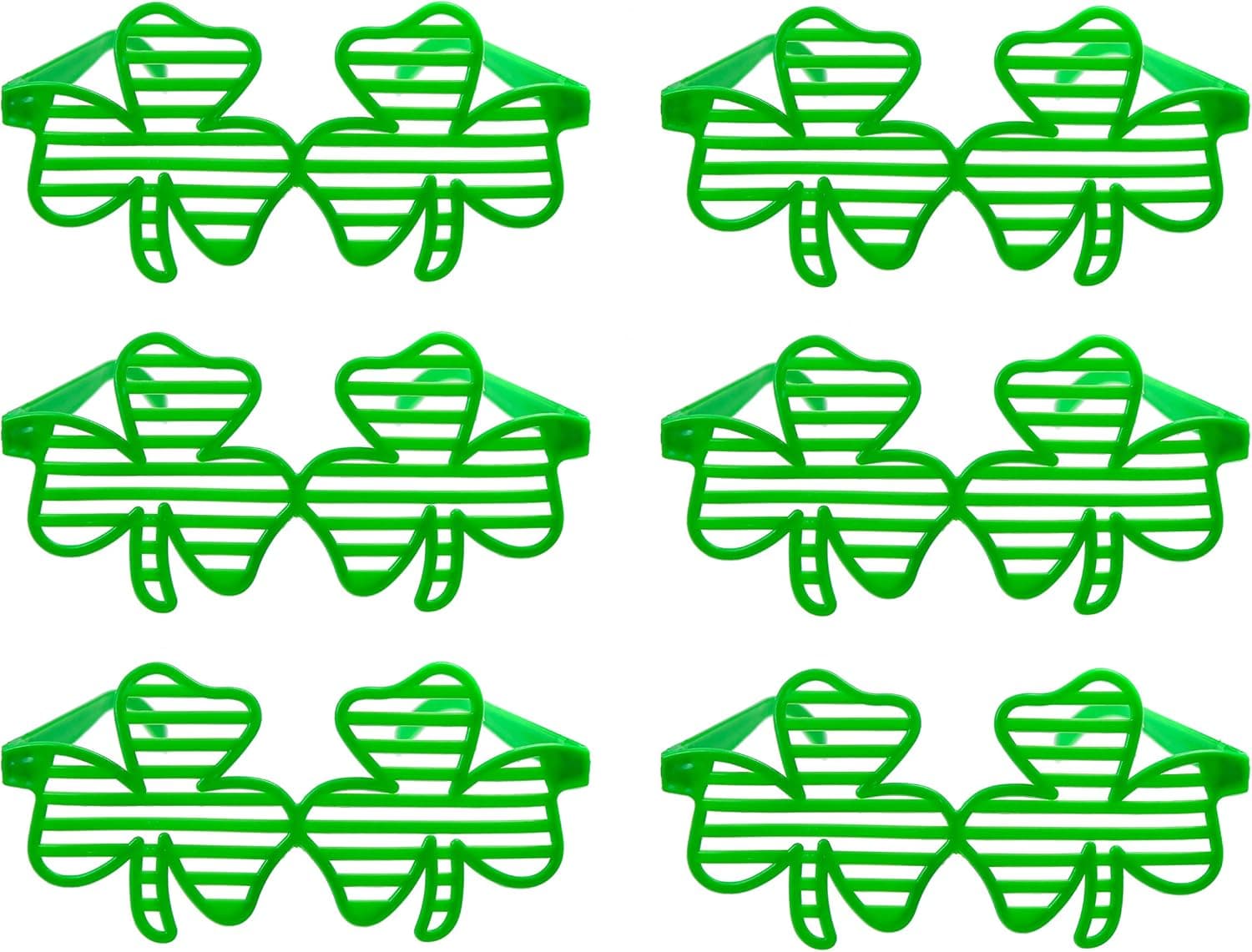 CCINEE 6pcs Green Clover Plastic Eyeglasses Shamrock Shutter Sunglasses St.Patrick's Day Costume Party Accessory for Festival Holiday Party Decoration