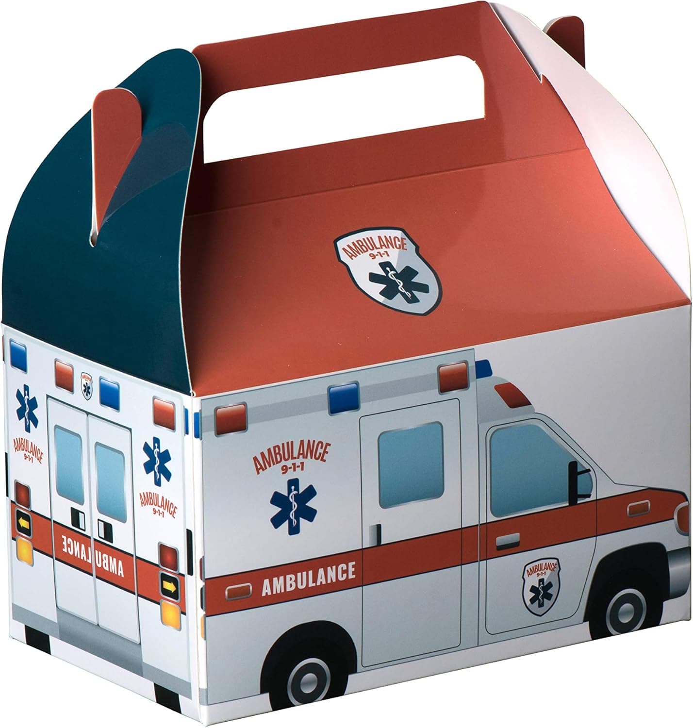 Hammont Paper Treat Boxes -10 Pack- Party Favors Treat Container Cookie Boxes Cute Designs Perfect for Parties and Celebrations 6.25" x 3.75" x 3.5" (Ambulance)