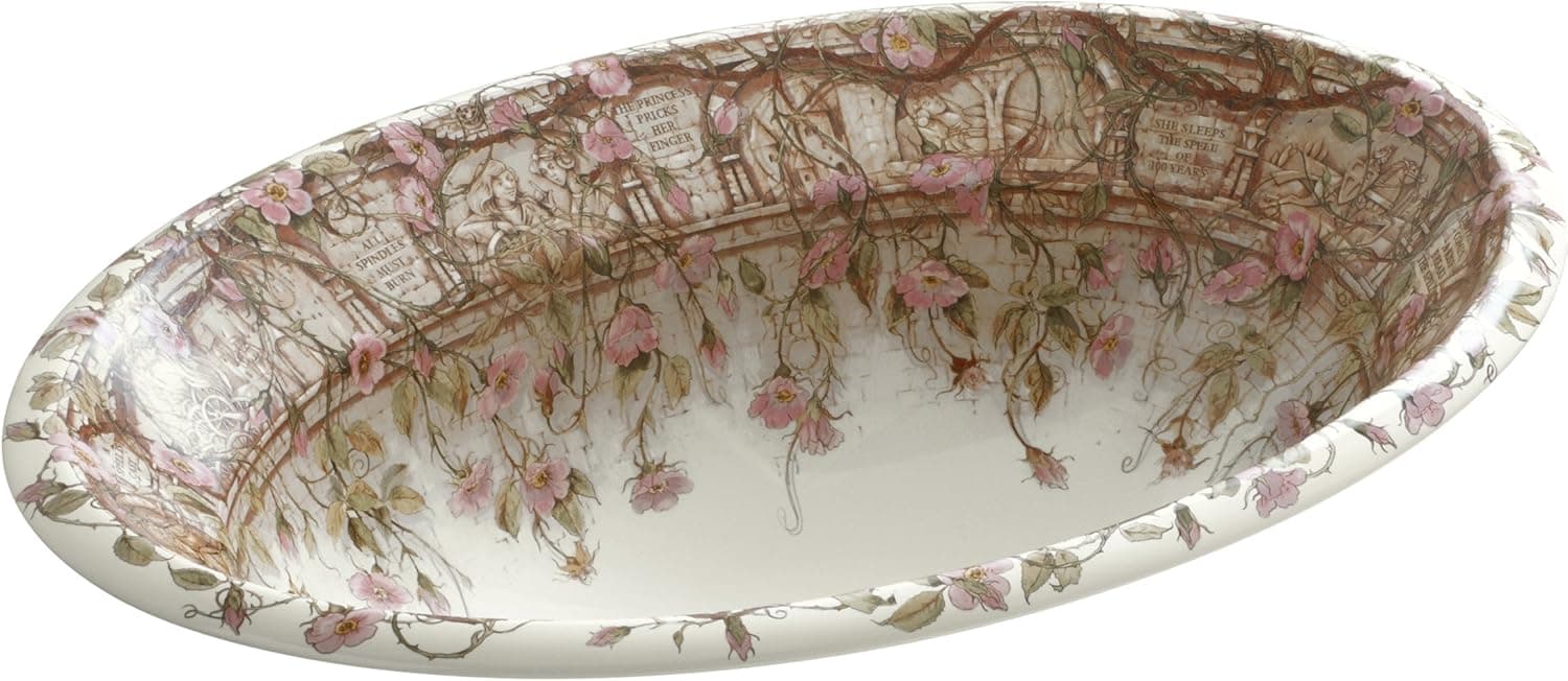 KOHLER K-14274-BR-96 Tale of Briar Rose Design on Centerpiece Self-Rimming Bathroom Sink, Biscuit