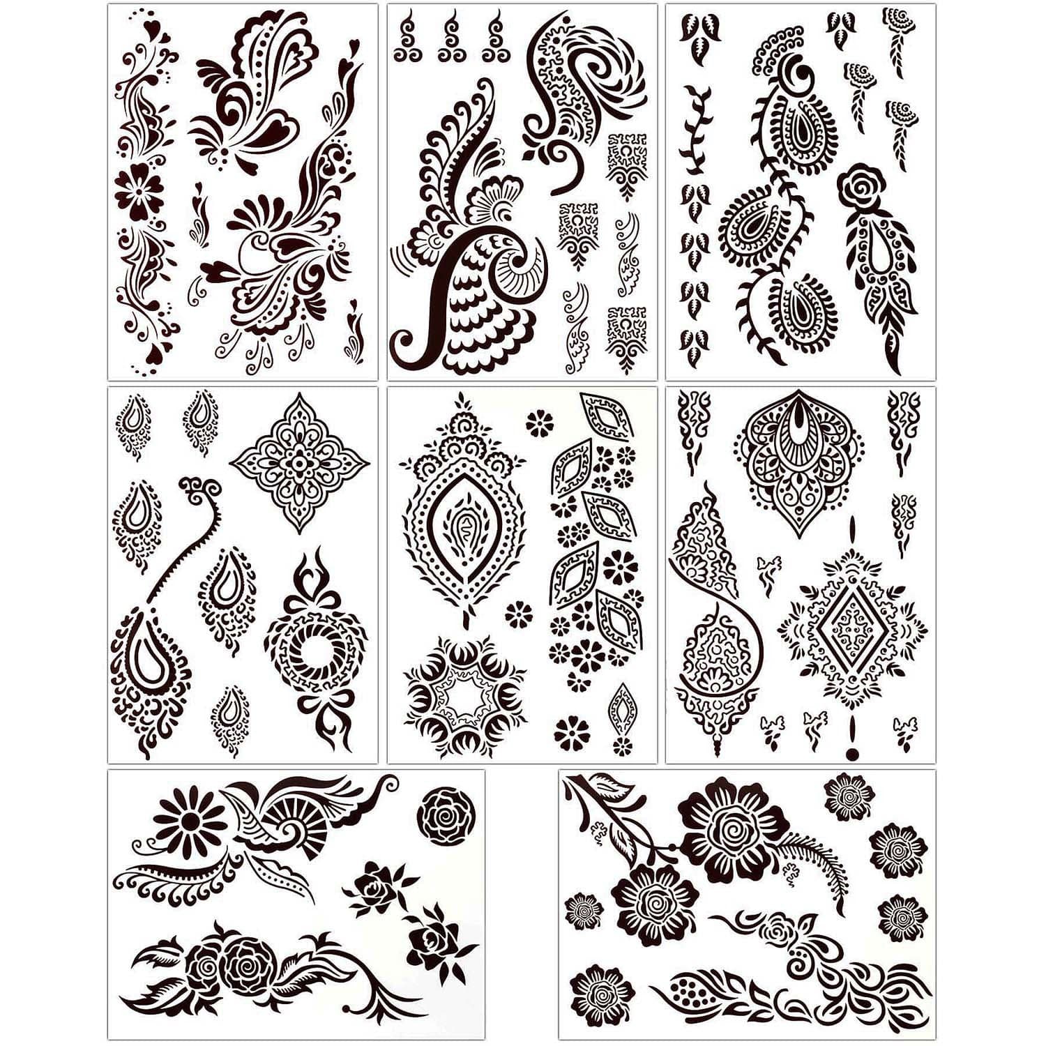 BMC 8 Sheet Set Ornate Floral Brown Color Temporary Body Art Henna Tattoos