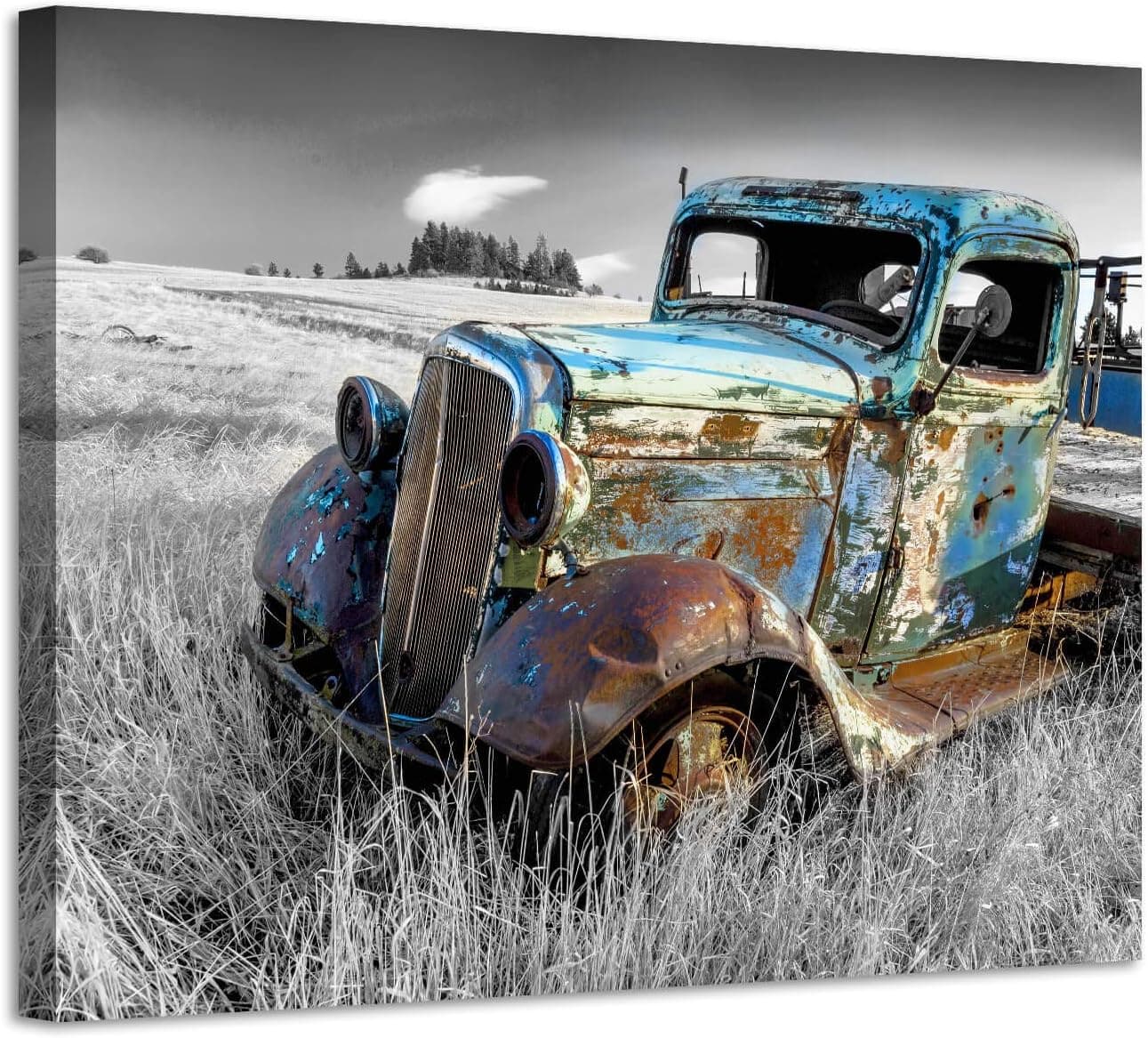 ARTISTIC PATH Rusty Car Canvas Wall Art: Old Truck Pictures Paintings Print on Canvas Artwork for Bedroom (16" W x 12" H,Multi-Sized)