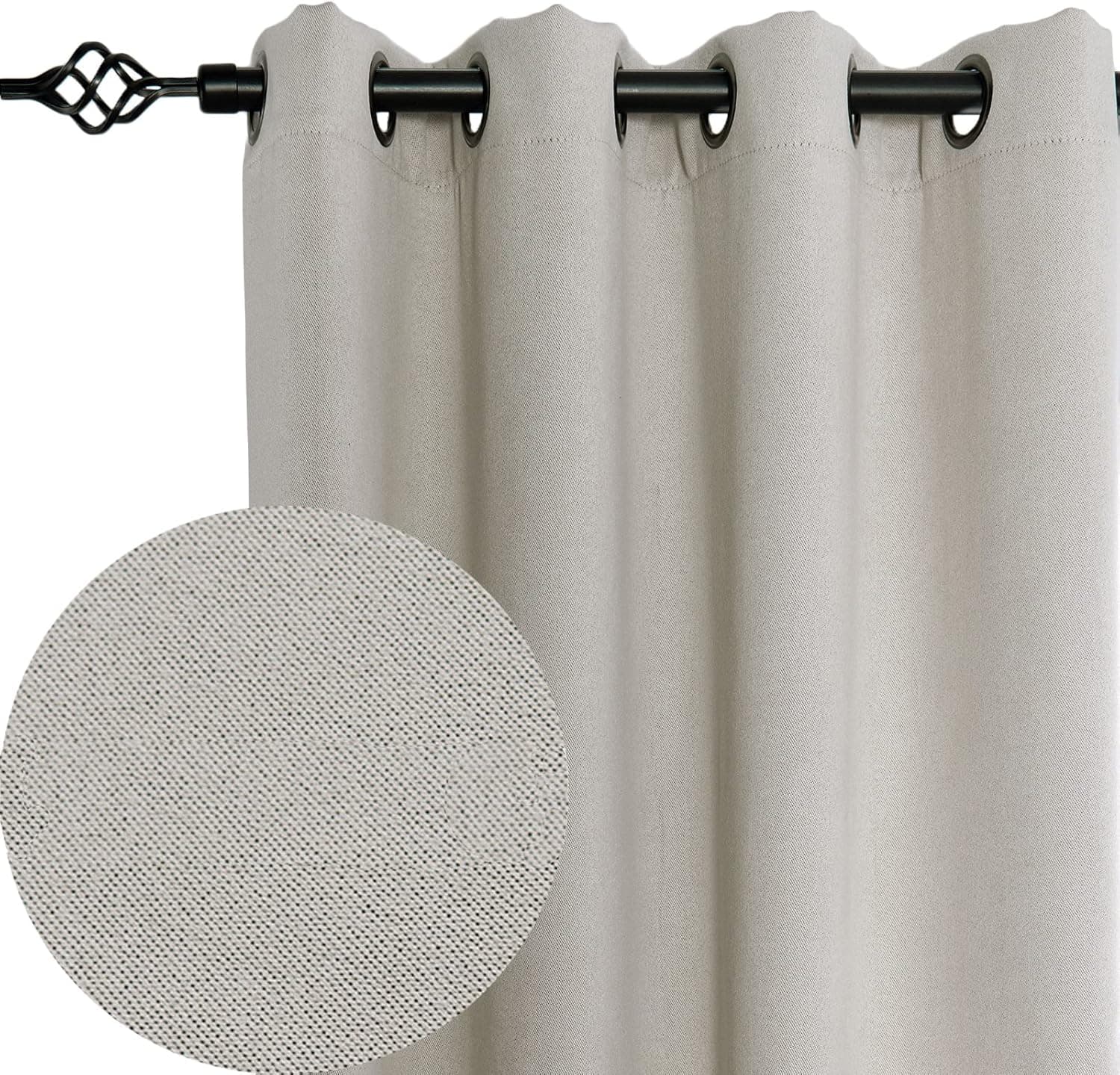 Double Sided Linen Textured Blackout Curtains Burlap Farmhouse Black Out Sound Proof Room Divider for Living Room Thermal Insulated Light Block Curtain with Grommet 84 Inches Long 2 Panels, Beige