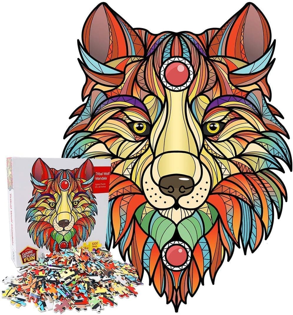 Wolf Mandala Jigsaw Puzzle 1000 Piece for Adults Kids Colorful Large Puzzle Game Gift 33" x 25"